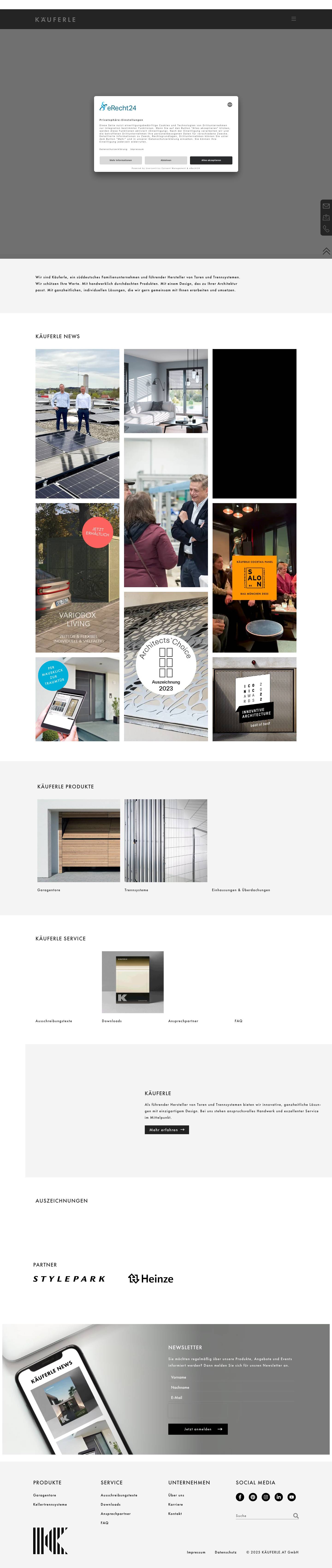 KÄUFERLE GARAGENTORE TRENNSYSTEME EINHAUSUNGEN FENSTER TÜREN - Full Screenshot