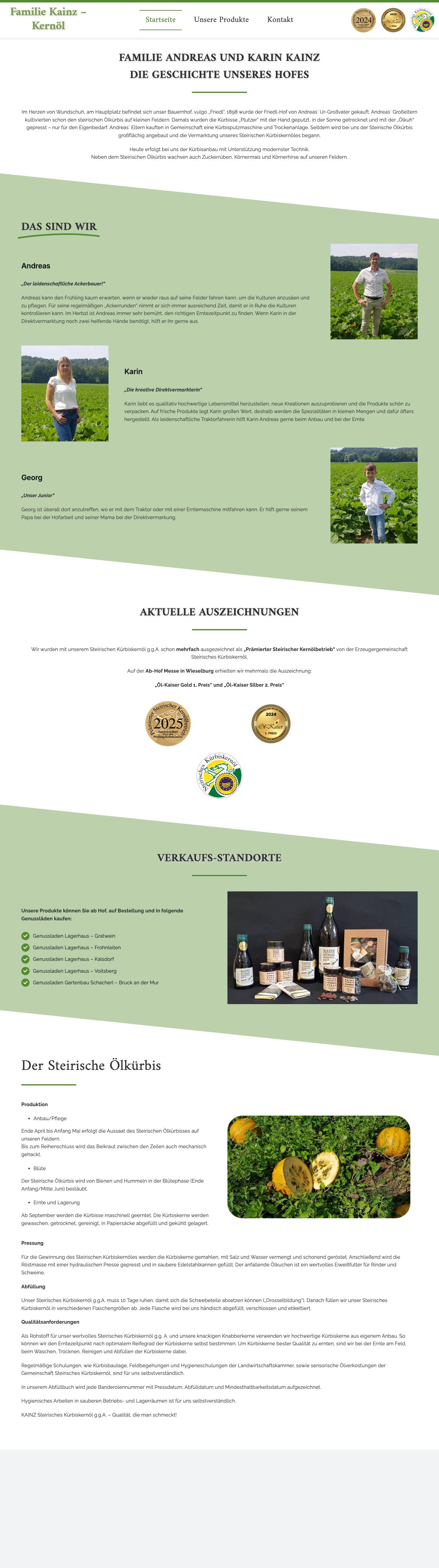 Über uns - KAINZ Steirisches Kürbiskernöl - Full Screenshot