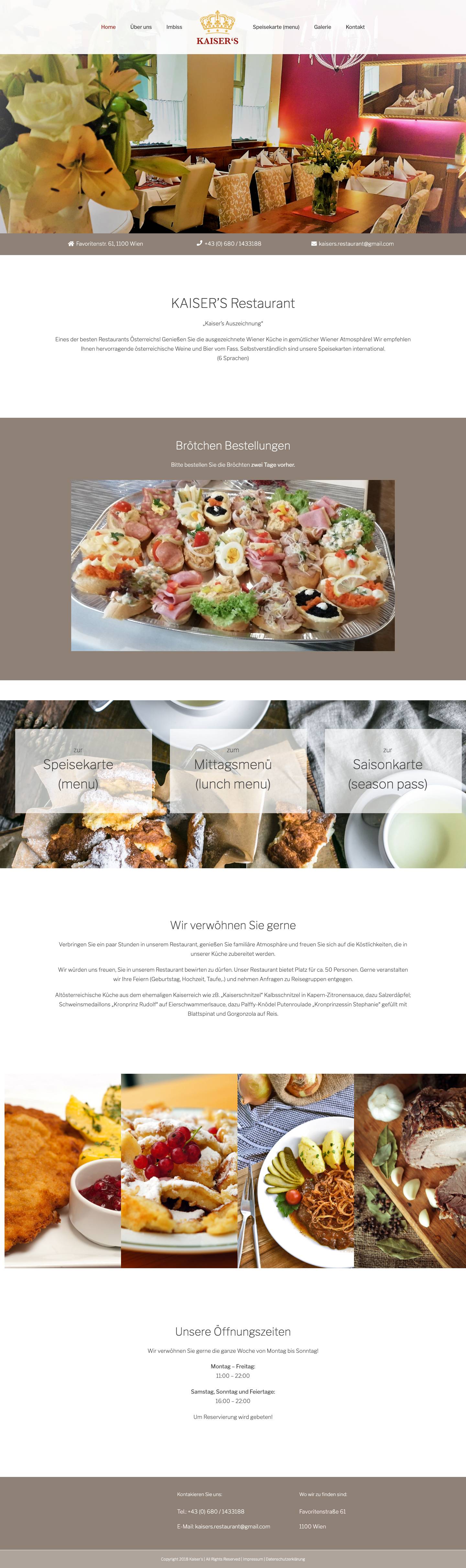 Home - Kaiser's Restaurant | ausgezeichnete Wiener Küche | 1100 Wien - Full Screenshot
