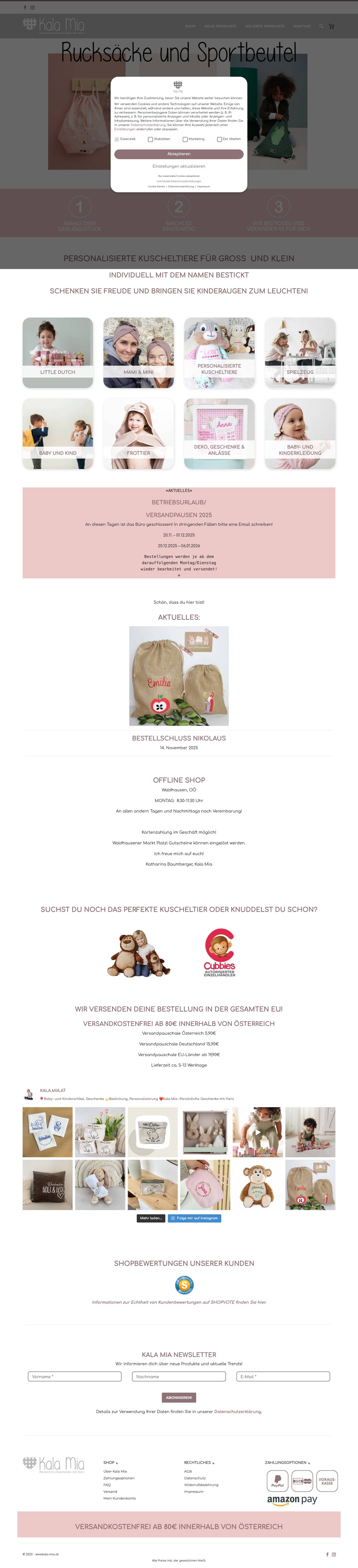 Kuscheltiere mit Namen, Bestickung, Personalisierte Geschenke - Full Screenshot