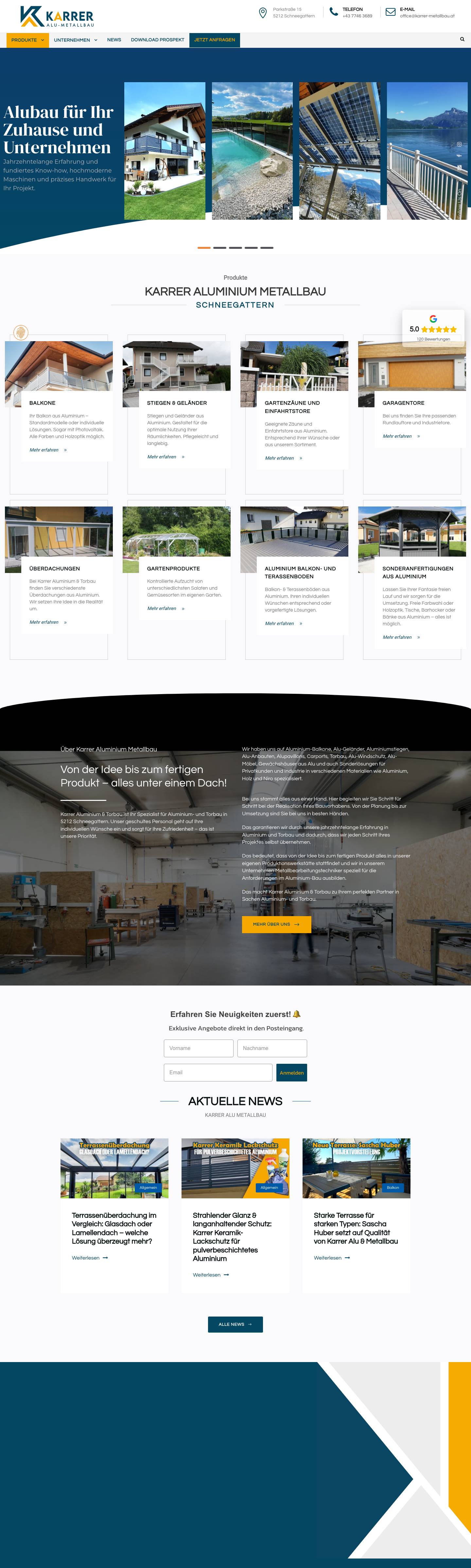 Karrer Alu & Metallbau - Schneegattern - Unternehmensübersicht - Full Screenshot