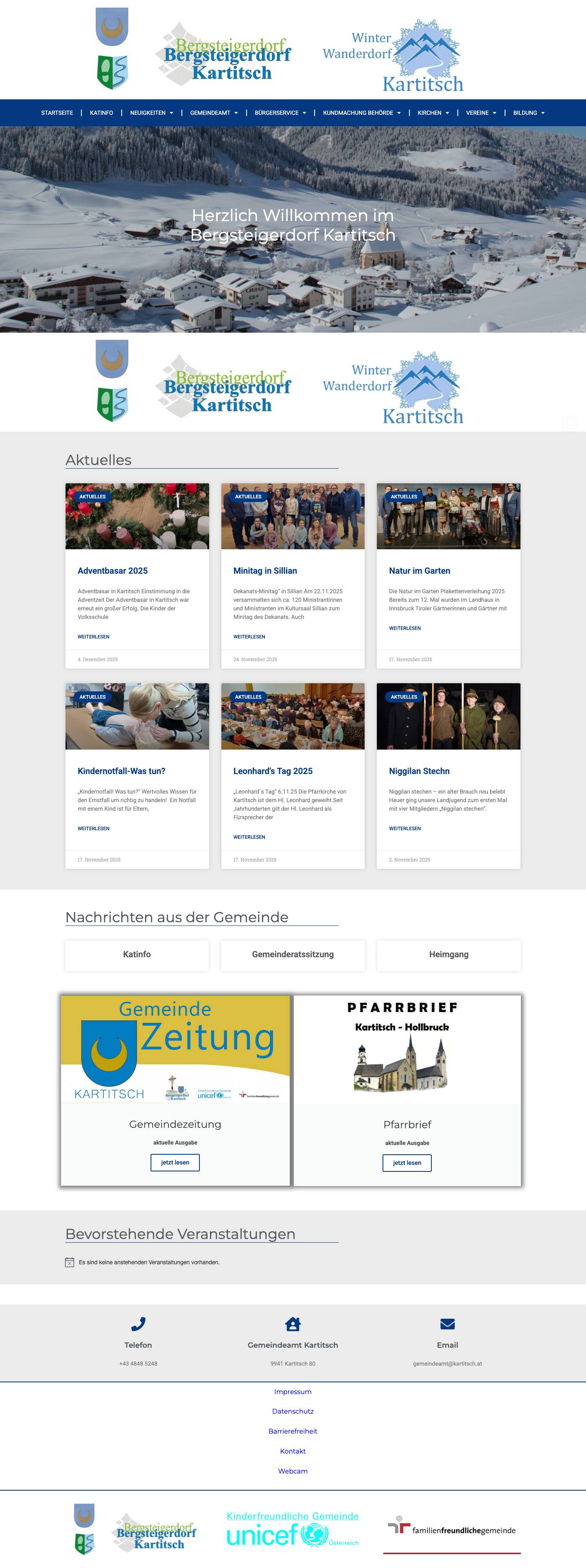 Startseite - Gemeinde Kartitsch - Full Screenshot