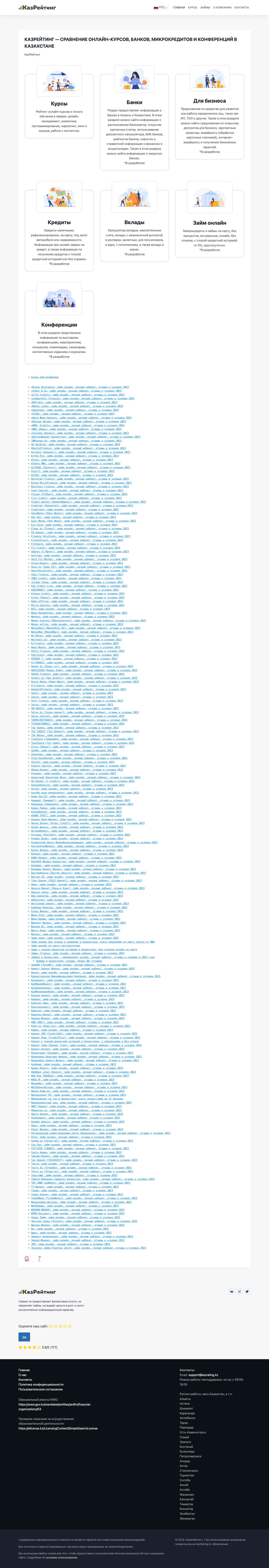 КазРейтинг — сравнение банков, онлайн-курсов, микрокредитов и конференций в КазахстанеОткрыть менюVKTelegramTwitterПрокрутить вверхПрокрутить вверх - Full Screenshot