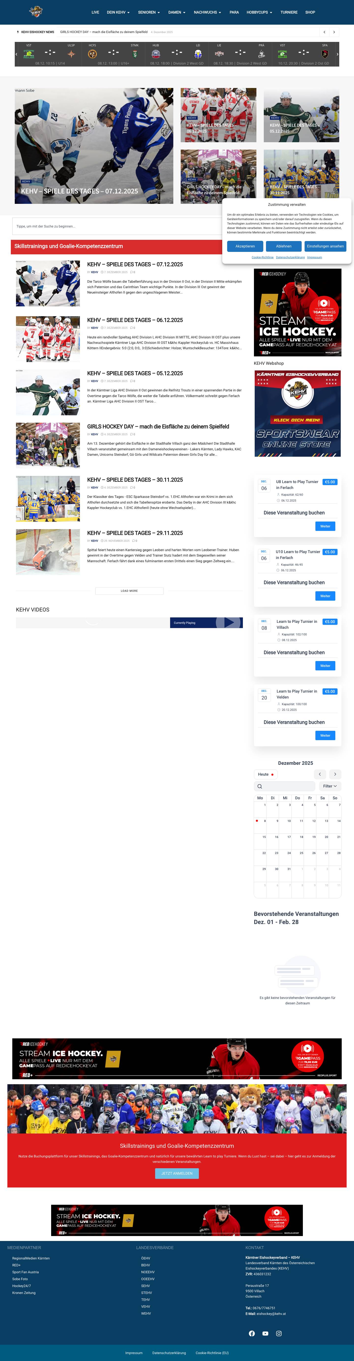 Kärntner Eishockeyverband – KEHV – KEHV – Landesverband Kärnten des Österreichischen Eishockeyverbandes - Full Screenshot