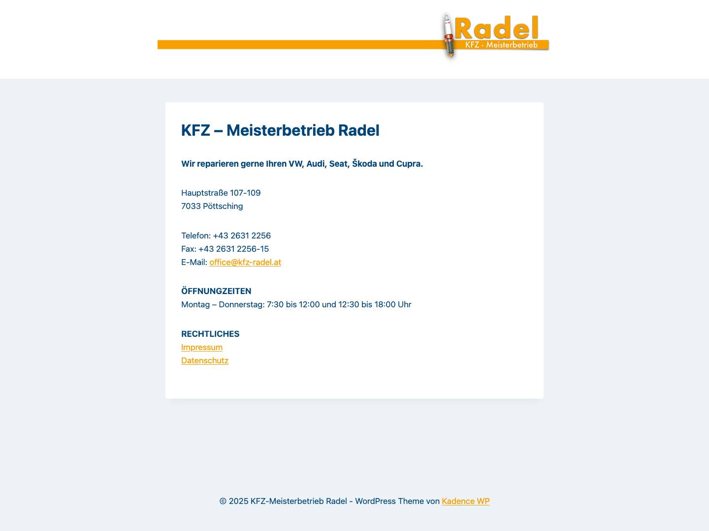 KFZ-Meisterbetrieb Radel - Full Screenshot