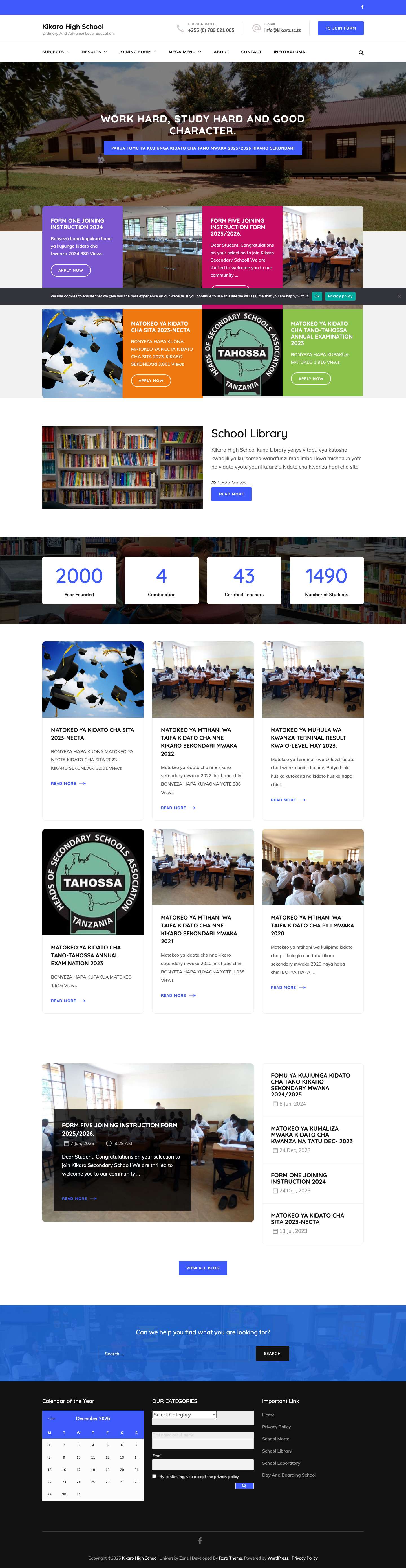 Kikaro High School – Ordinary And Advance Level Education. - Full Screenshot