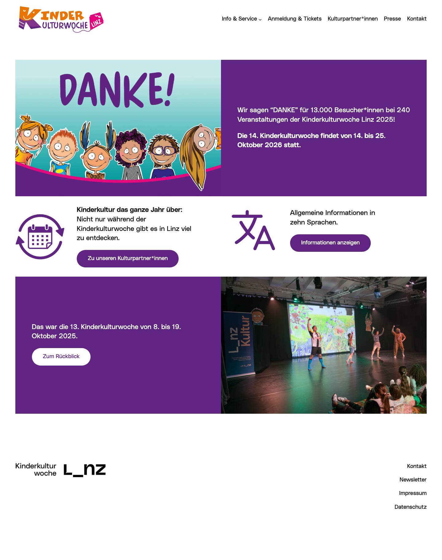 Startseite - Kinderkulturwoche Linz - Full Screenshot