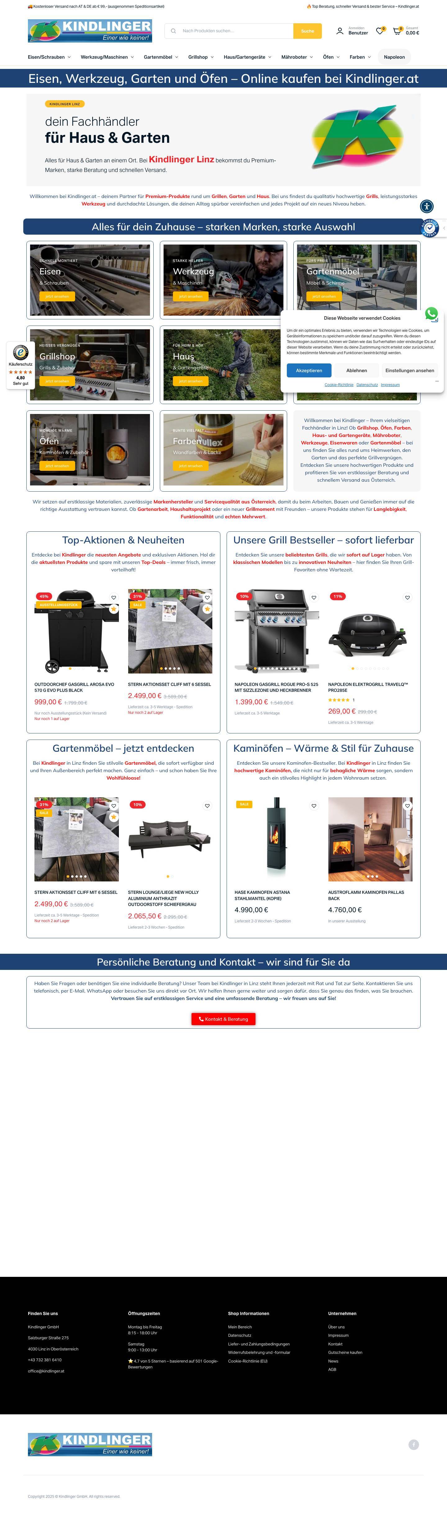Gasgrills, Garten & Hausbedarf online kaufen – Kindlinger.at - Full Screenshot