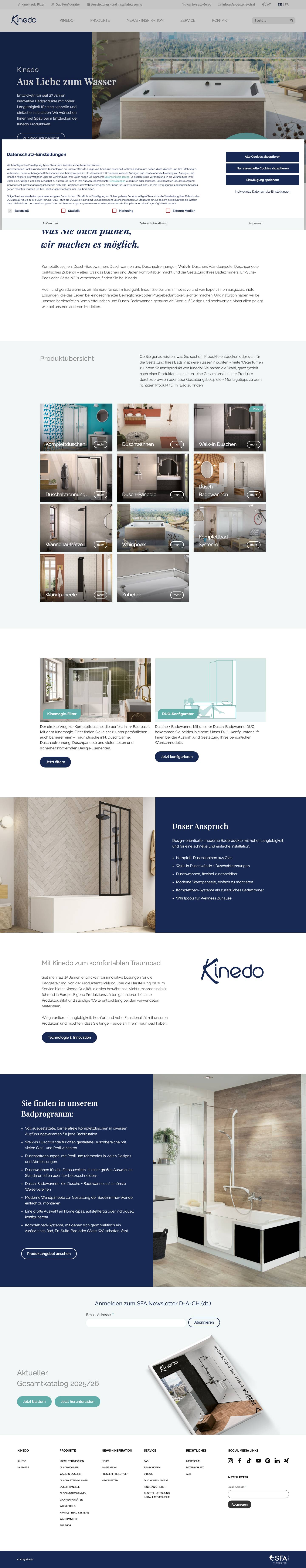 Kinedo – innovative, moderne Duschlösungen für den Neubau und Umbau Duschen, barrierefreie Duschen, Walk-In Duschen, Dusch-Badewannen, bodengleiche Duschwannen, Duschabtrennungen, Duscharmaturen, Wandpaneele, Barrierefreie Bäder, altersgerechtes Bad, Badumbau - Full Screenshot