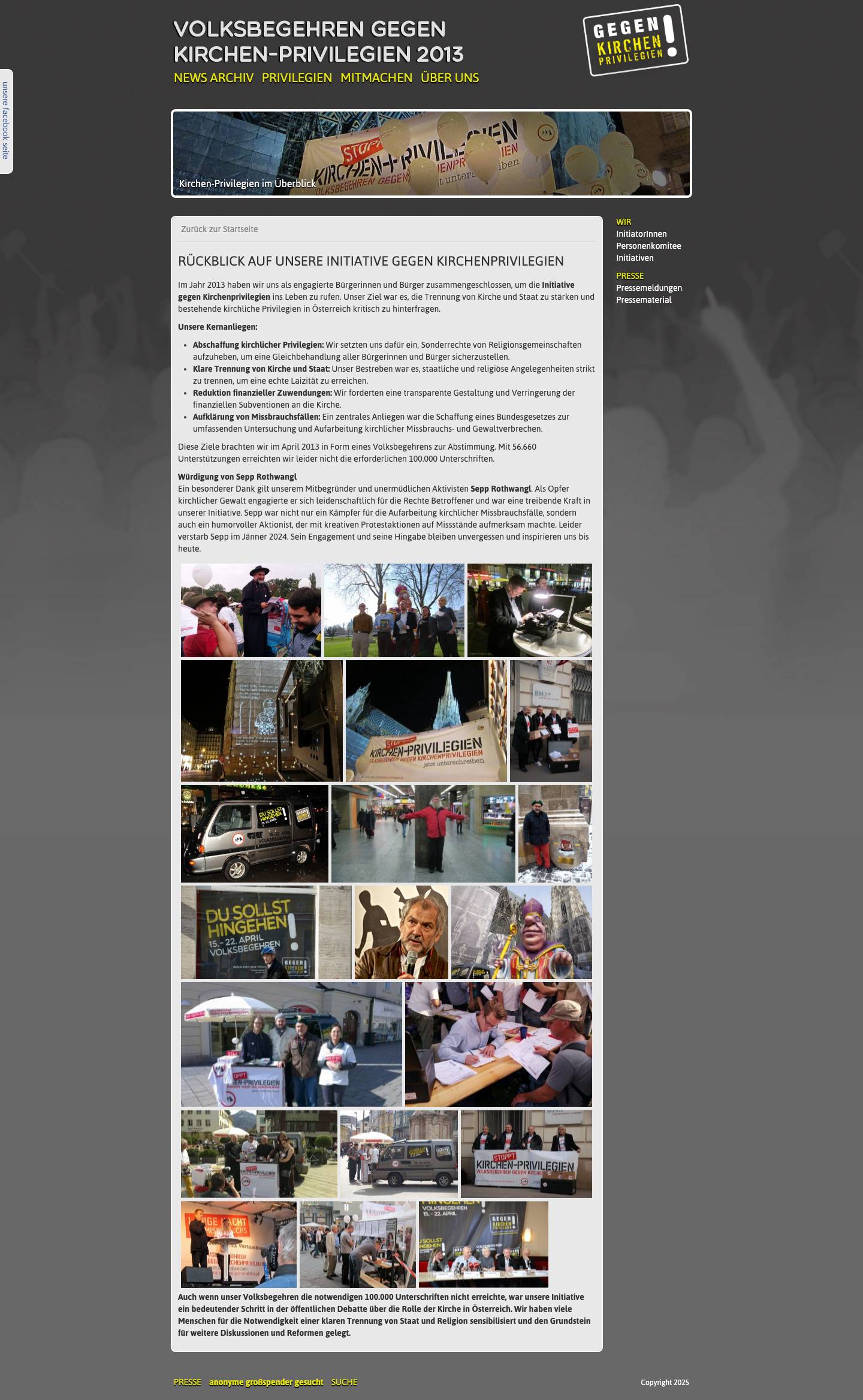 Volksbegehren gegen Kirchen-Privilegien 2013 - Full Screenshot
