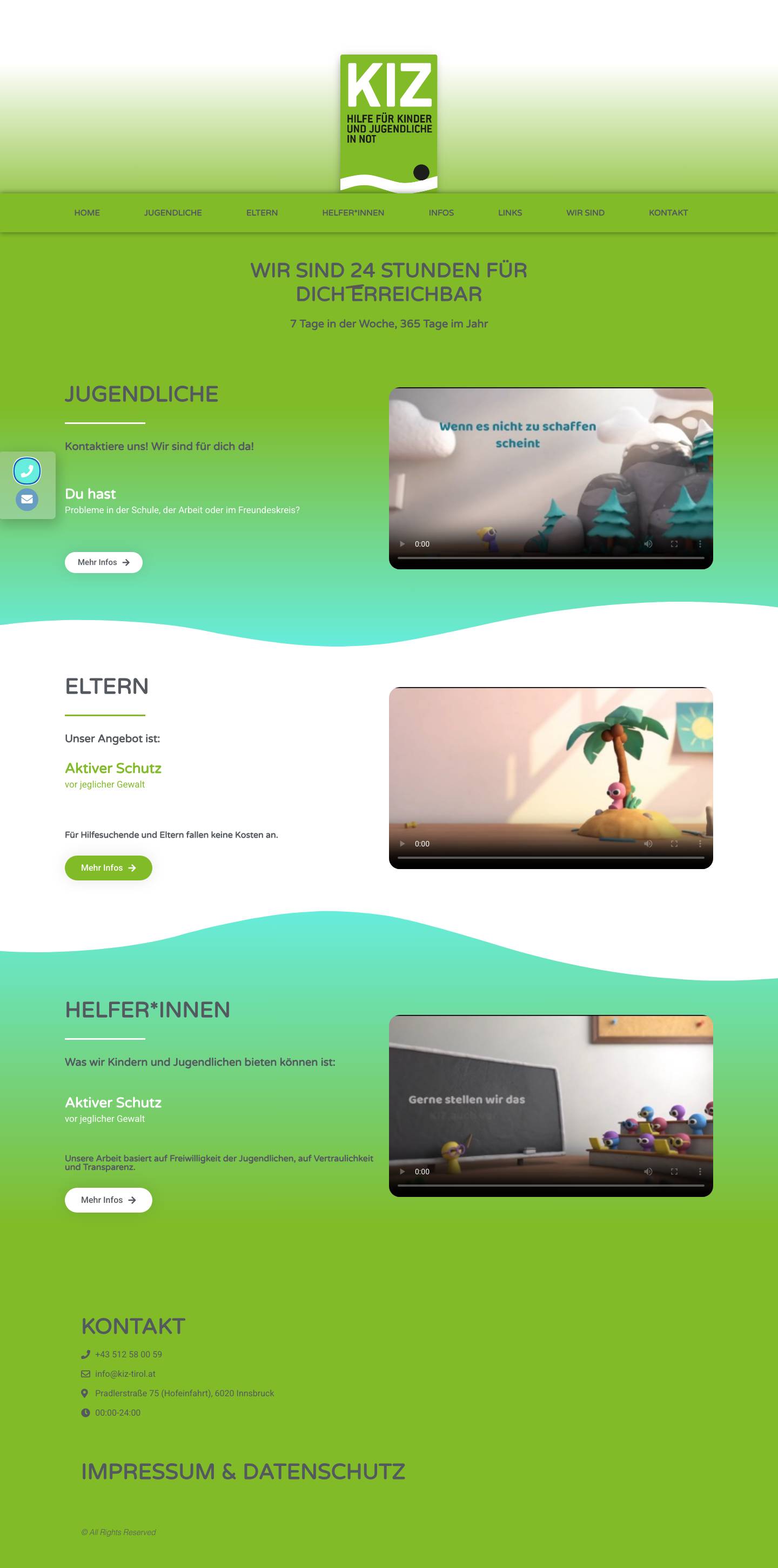KIZ Tirol - Kriseninterventionszentrum für Kinder und Jugendliche in Not - Full Screenshot