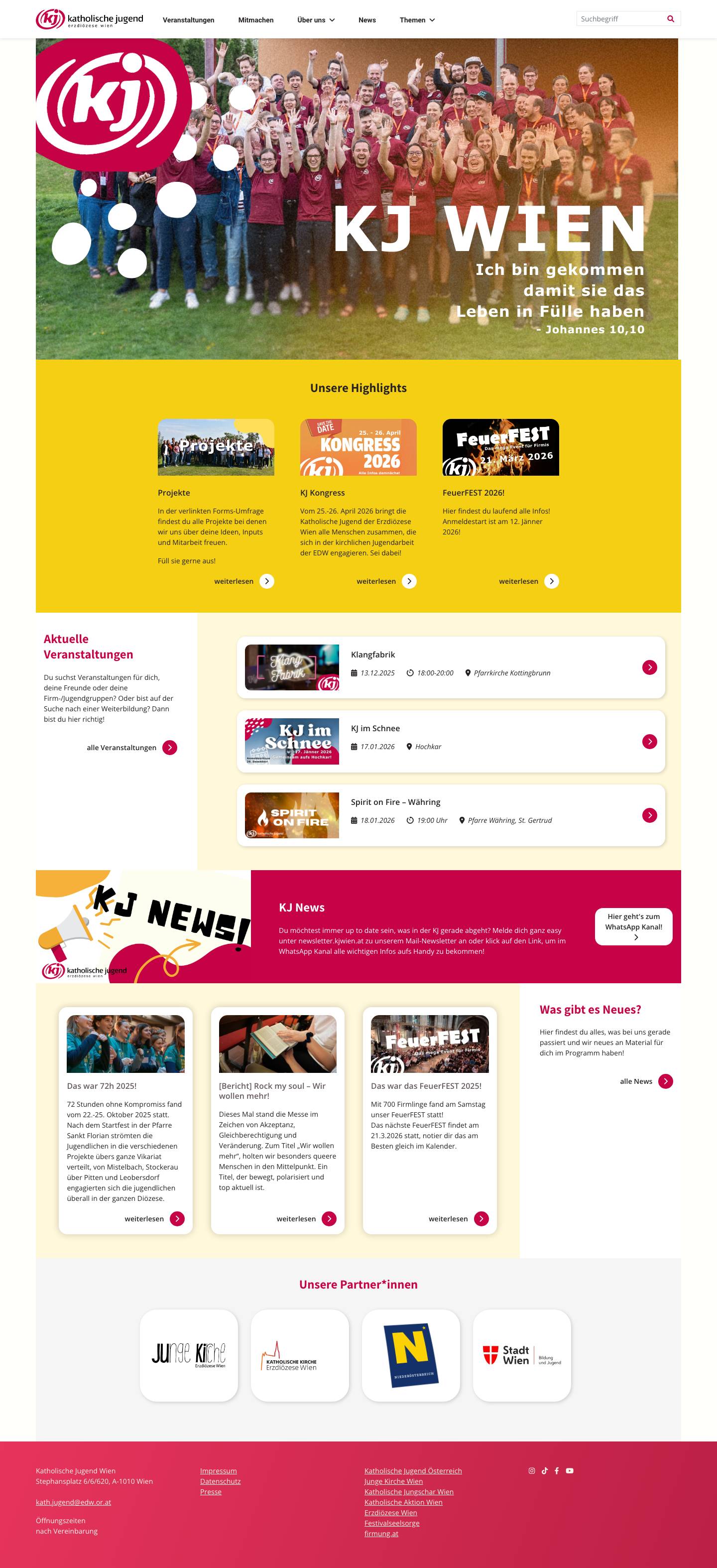 Startseite - Katholische Jugend Wien - Full Screenshot