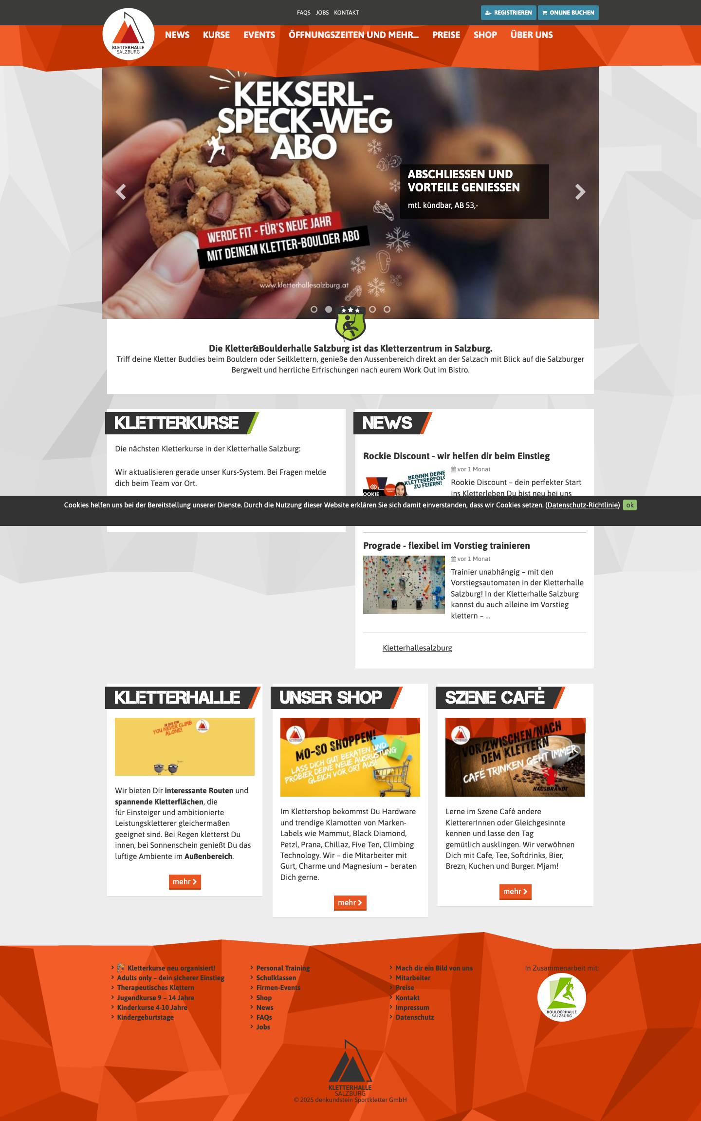 Kletterhalle Salzburg - Klettern und Bouldern in Salzburg - Full Screenshot