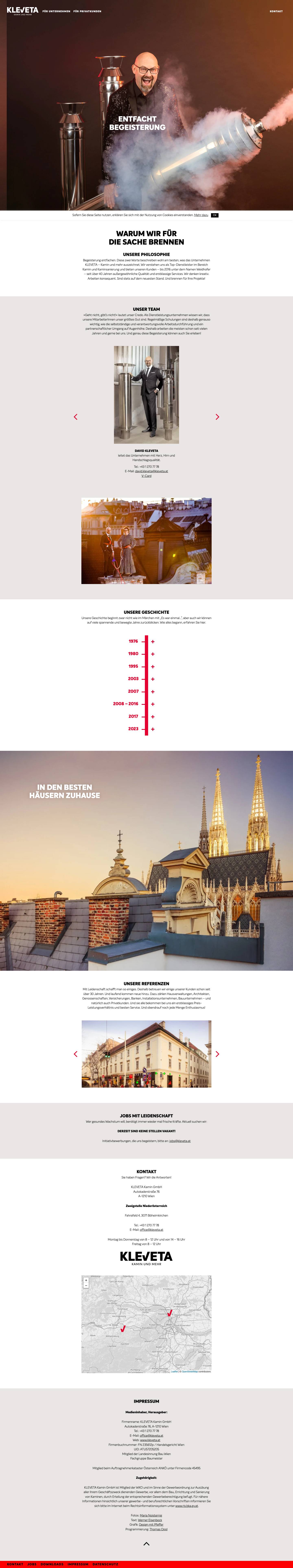 KLEVETA Kamin GmbH - Wir begeistern mit Kaminsanierung und mehr - Full Screenshot