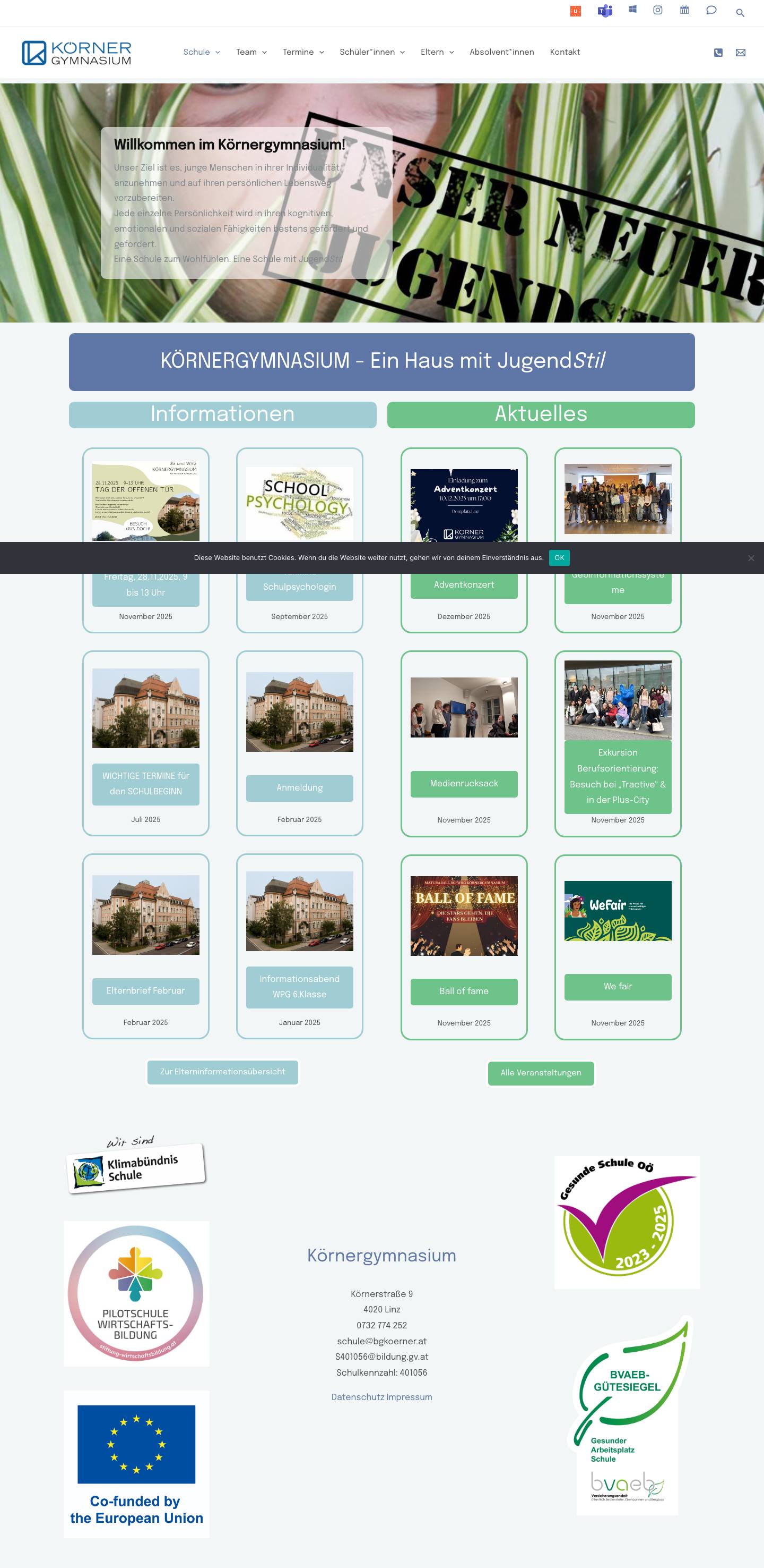 BG und WRG Körnerstraße - Körnergymnasium Email Email - Full Screenshot