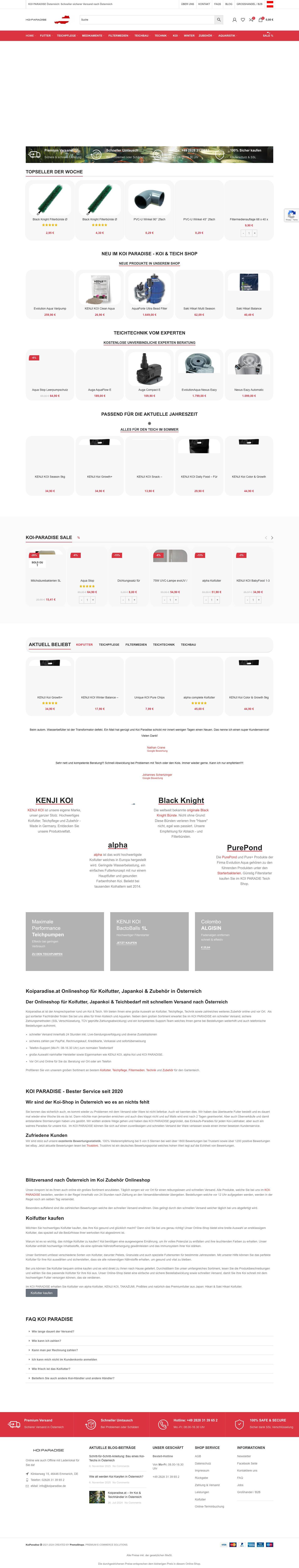 Dein Koi Shop - Koifutter, Japankoi, Teichfilter & Zubehör - koiparadise.at - Full Screenshot
