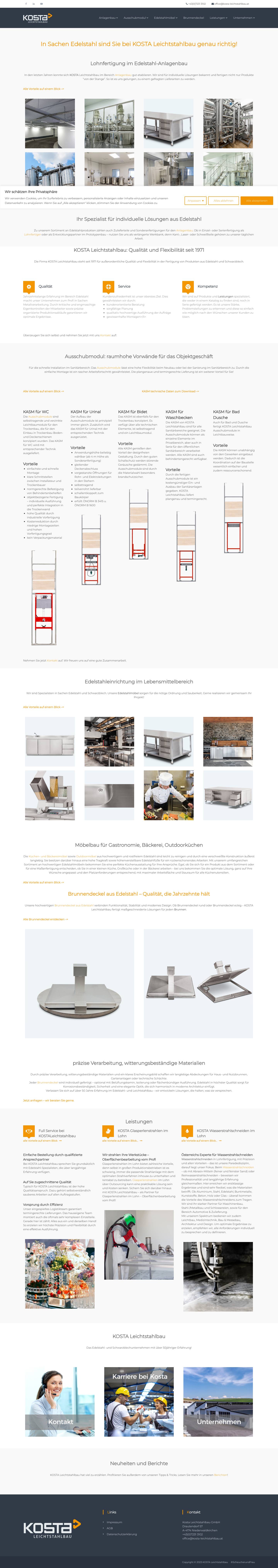 Kosta Leichtstahlbau Anlagenbau - Lohnfertigung Im Edelstahl - Full Screenshot