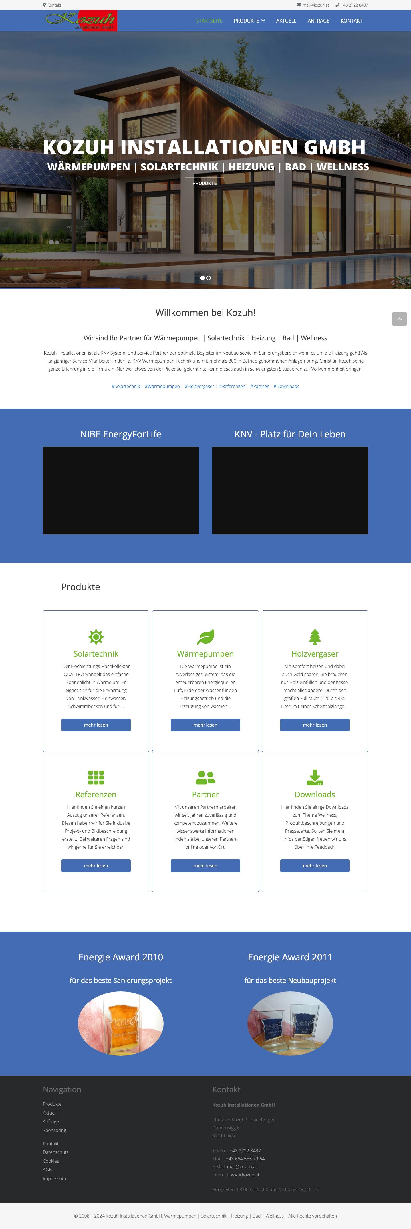 Kozuh – Wärmepumpen | Solartechnik | Heizung | Bad | Wellness - Full Screenshot
