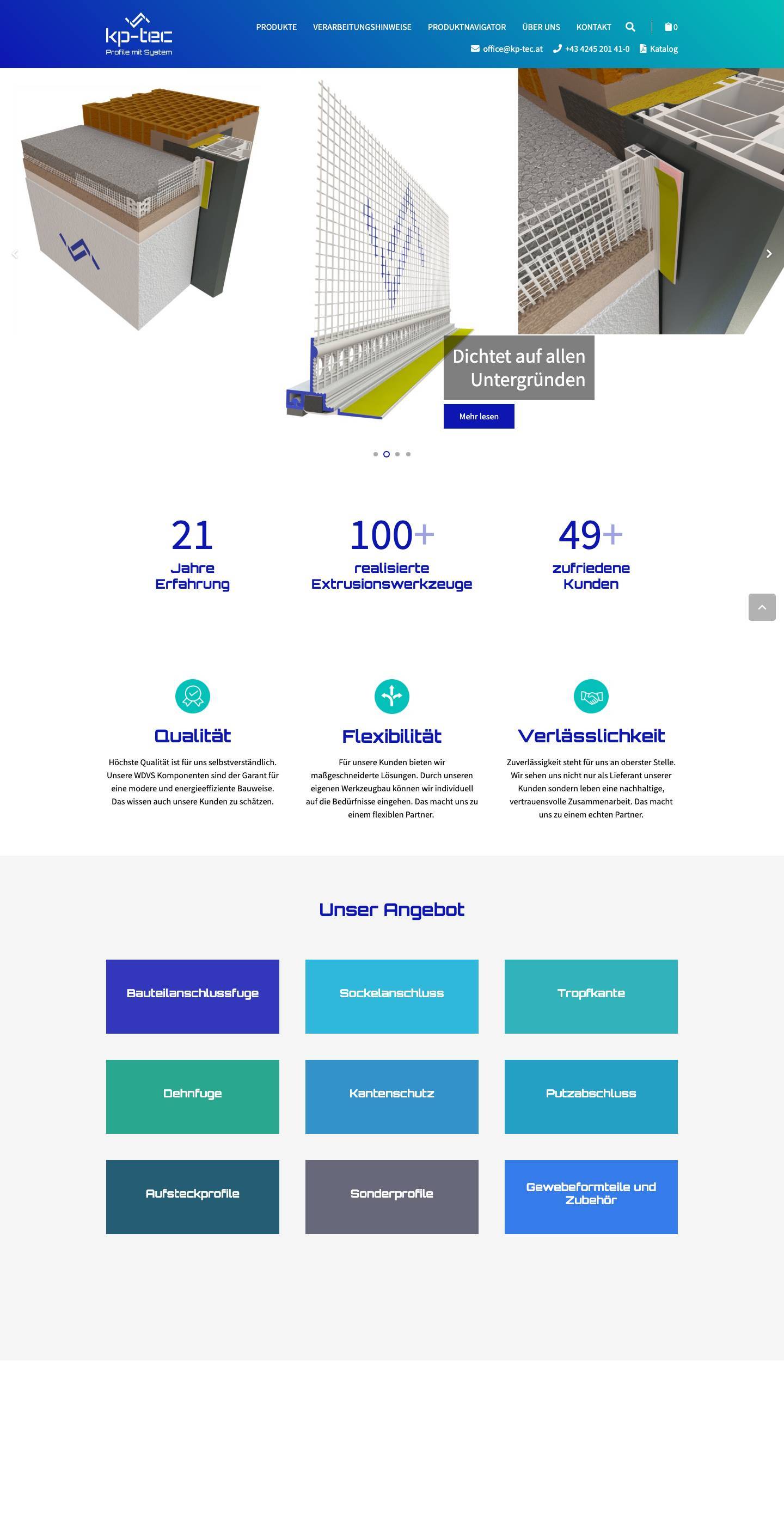 kp-tec Profile mit System – Profile für die Bauindustrie und Bauzubehör - Full Screenshot