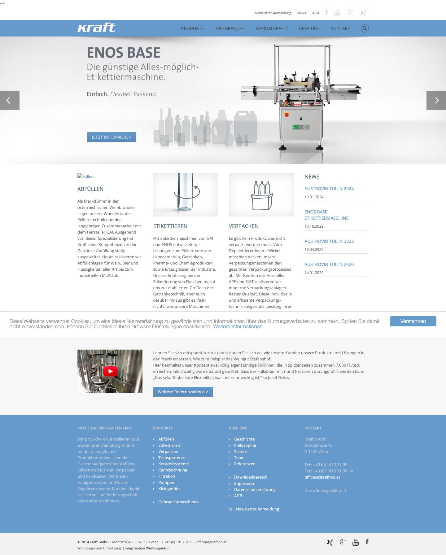 Kraft: Abfüllanlagen, Etikettieren, Verpacken - Kellereitechnik Wien - Full Screenshot