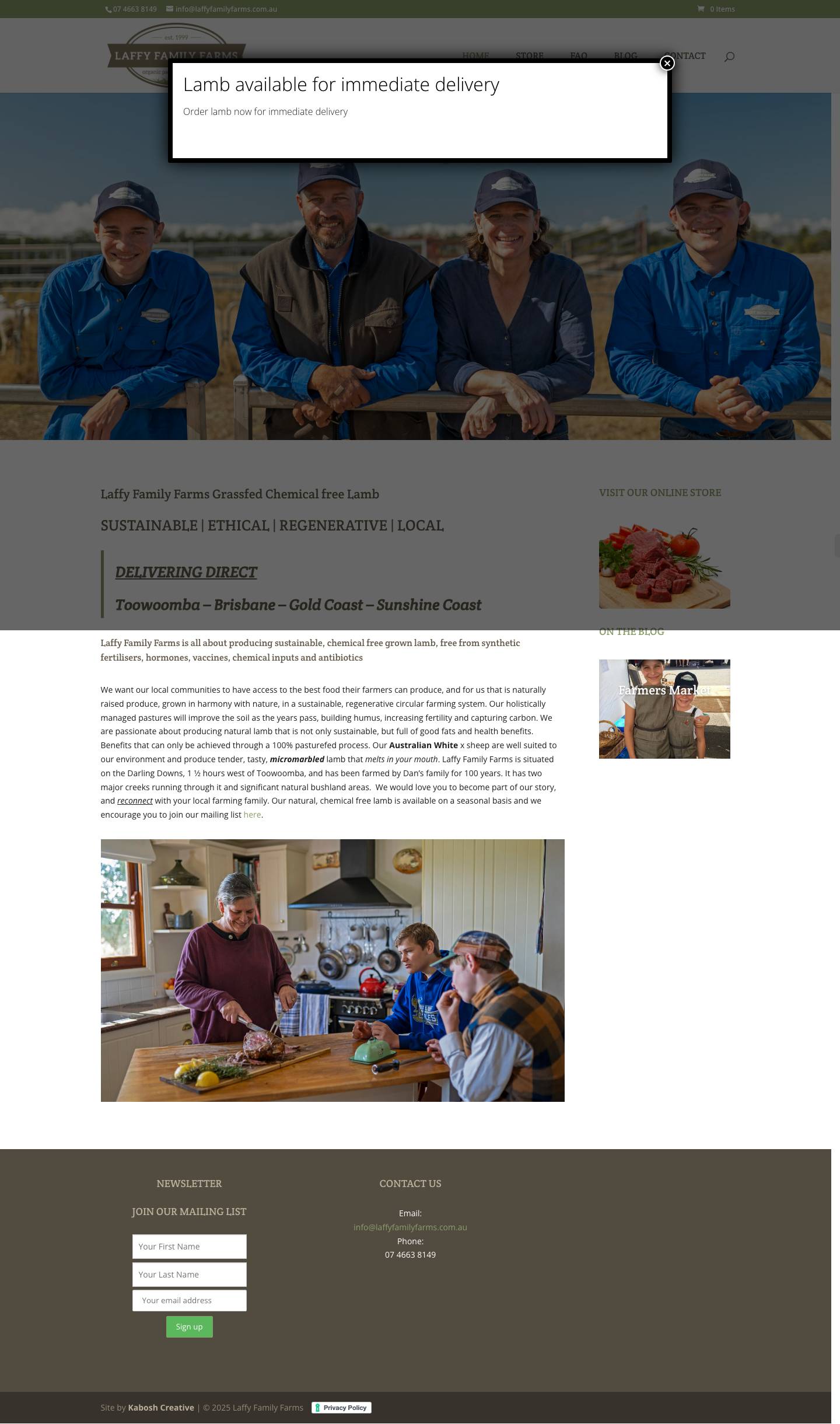 Pasture fed, regeneratively farmed Beef and Lamb Brisbane Toowoomba Gold Coast - Full Screenshot