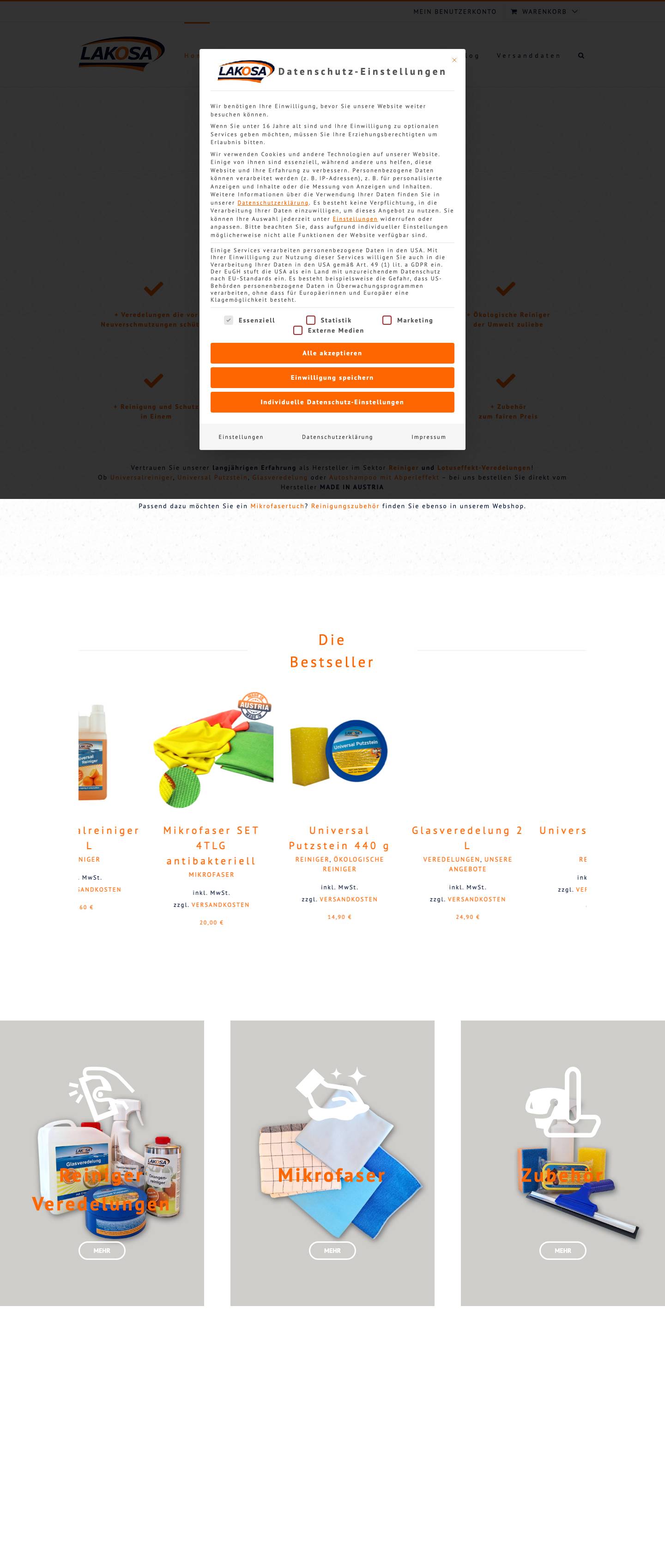 Original Lakosa Webshop - Reinigungsmittel & Veredelung vom Hersteller - Full Screenshot