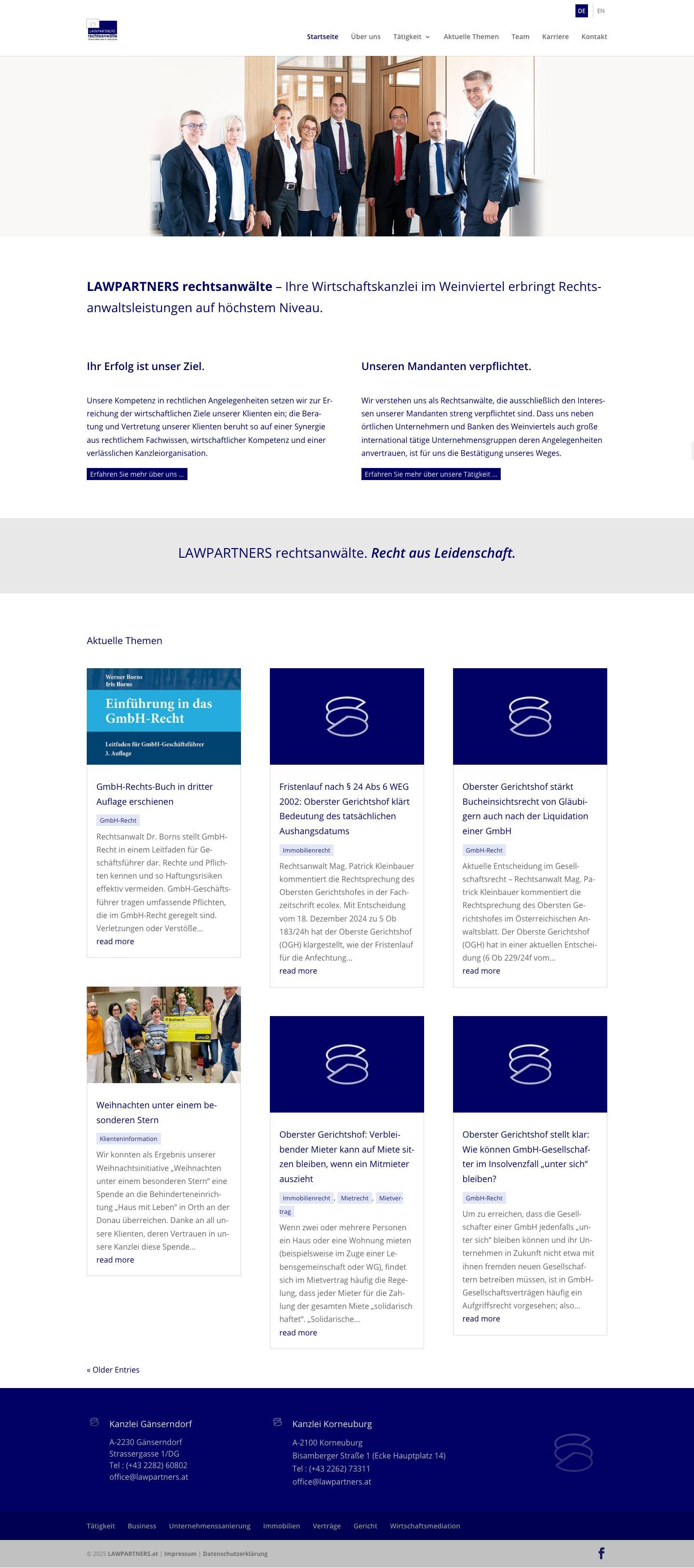 LAWPARTNERS Rechtsanwälte | Ihre Wirtschaftskanzlei im Weinviertel (Gänserndorf) - Full Screenshot
