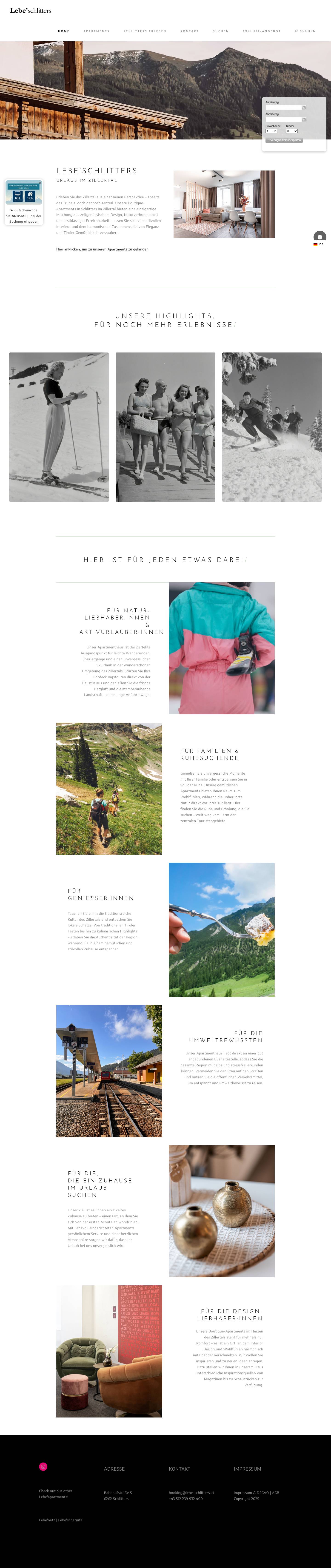 Home - Lebe'schlitters - Das Apartmenthaus in SchlittersLebe Apartment Schlitters - Full Screenshot