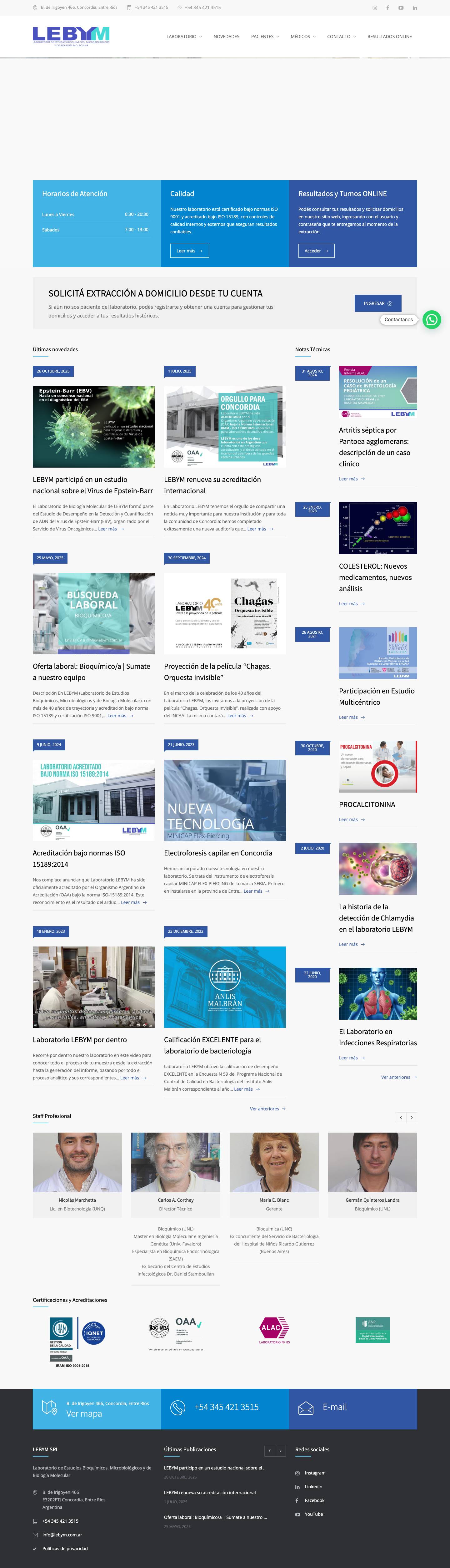 Laboratorio LEBYM – Laboratorio de Estudios Bioquímicos, Microbiológicos y de Biología Molecular - Full Screenshot