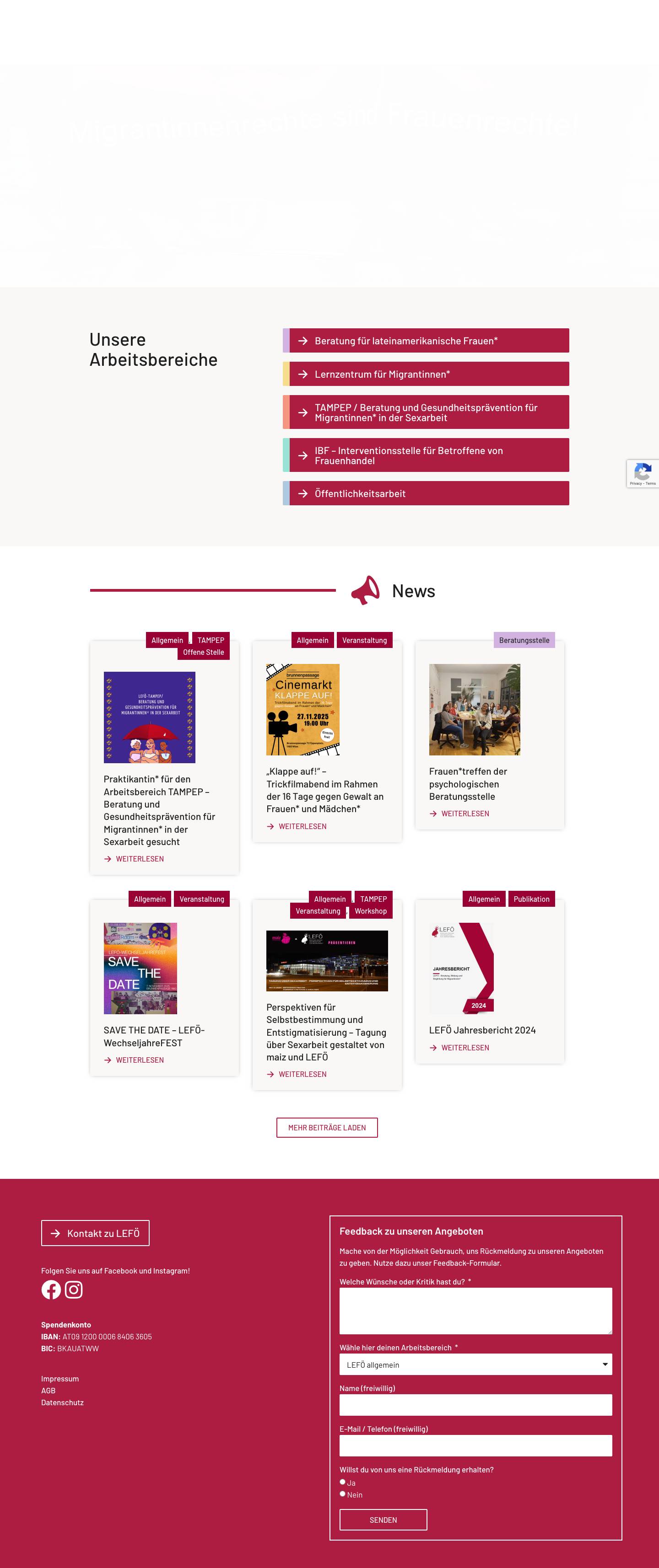 Home - LEFÖ - Beratung, Bildung und Begleitung für Migrantinnen* - Full Screenshot