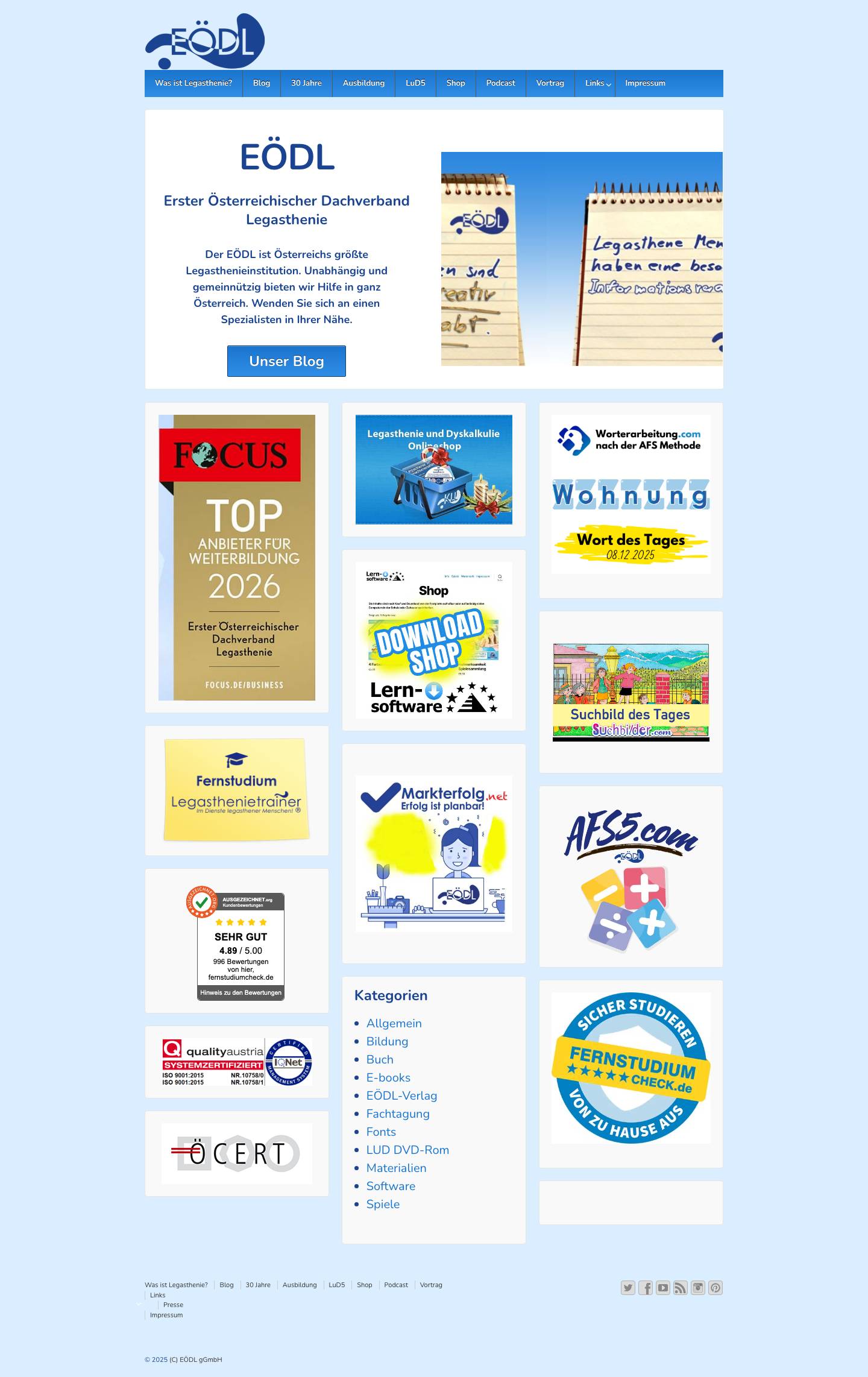 Erster Österreichischer Dachverband Legasthenie - Im Dienste legasthener und dyskalkuler Menschen - seit 1996 - Full Screenshot