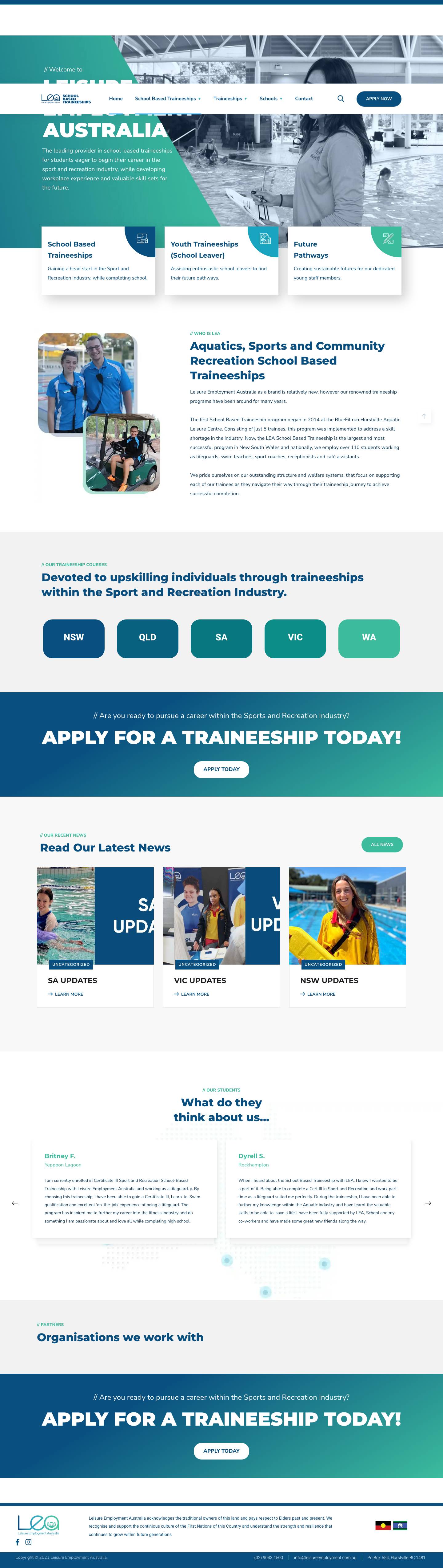 Leisure Employment Australia – Sport and Recreation Employer - Full Screenshot