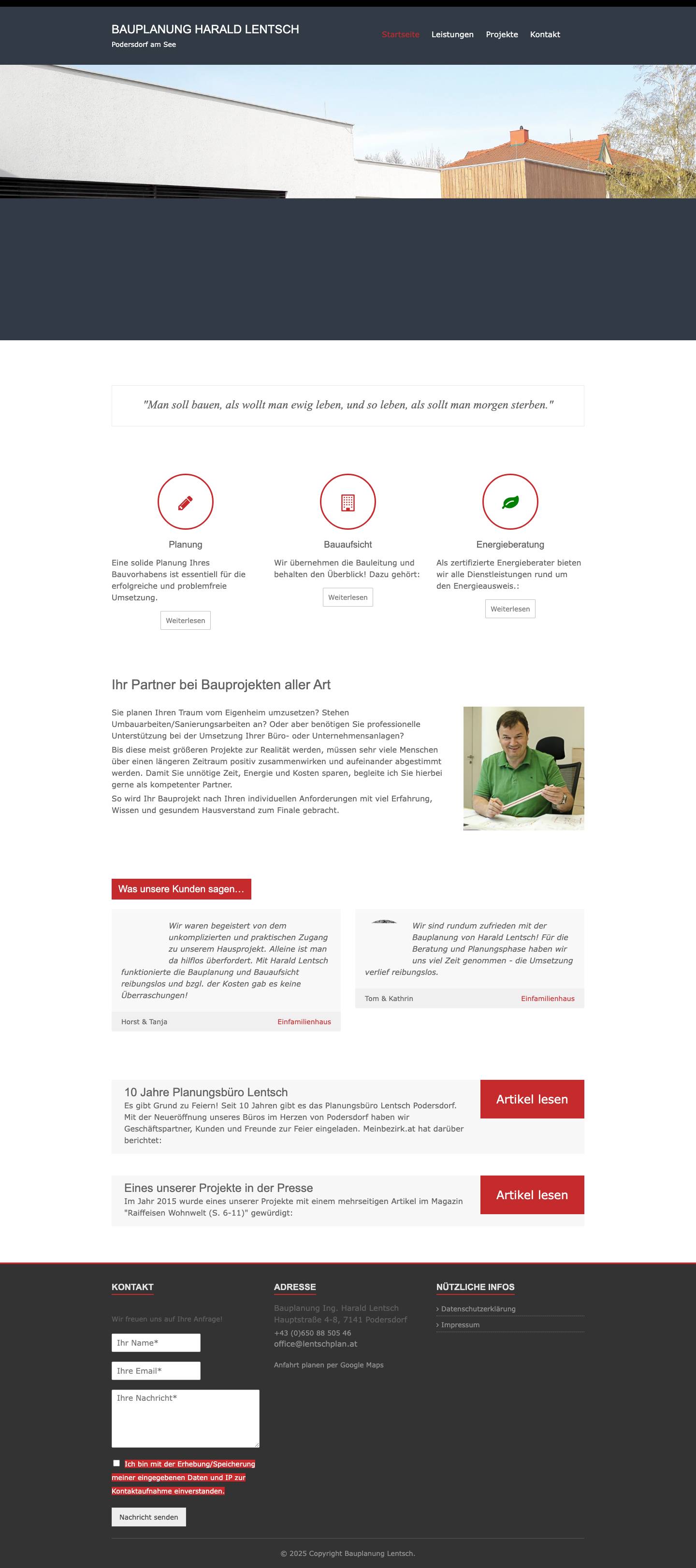 Bauplanung im Burgenland | Harald Lentsch Podersdorf am See - Full Screenshot