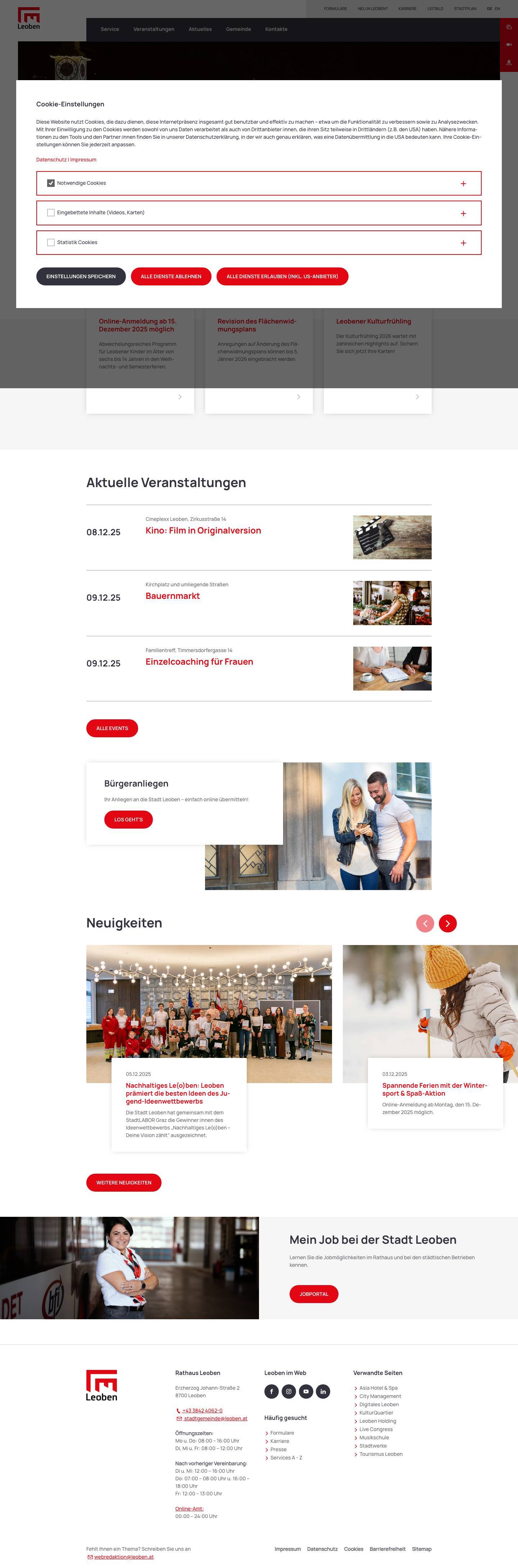 Stadt Leoben - Serviceportal der Stadtverwaltung | Informationen and Services der Stadtverwaltung Leoben - Full Screenshot