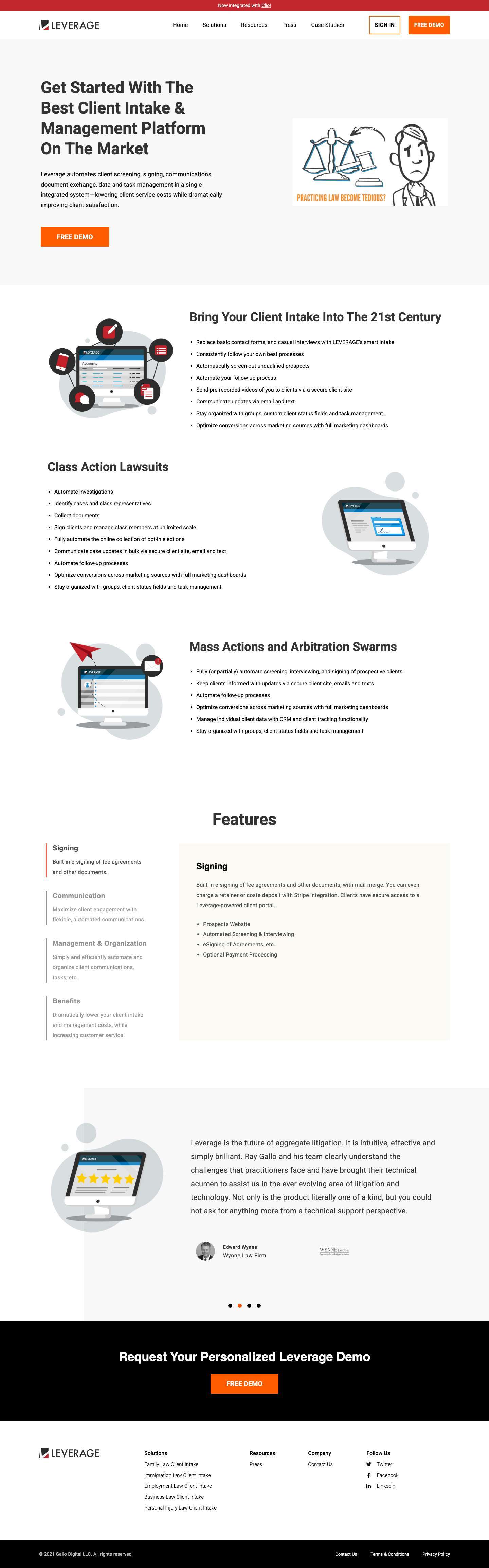 Client Intake and Legal CRM Software Solution For Law | Leverage - Full Screenshot