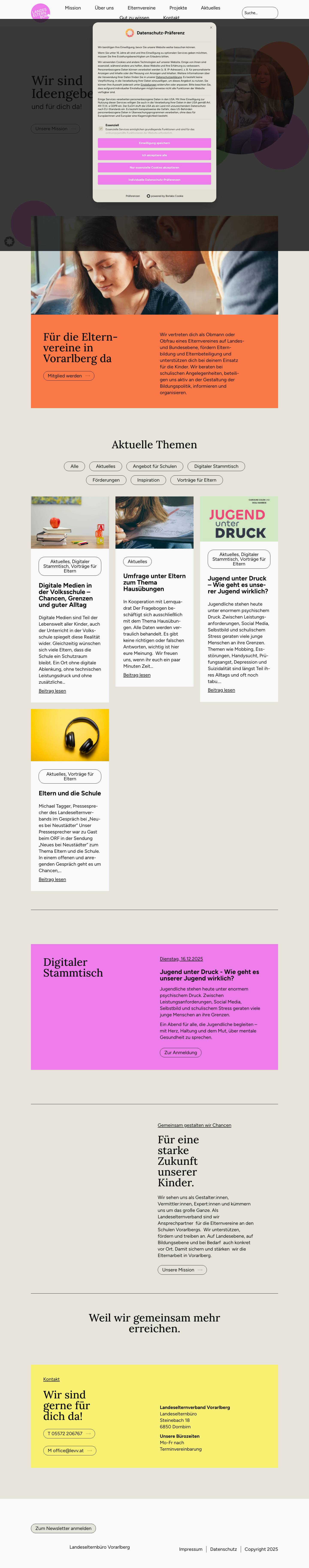 LEVV – Landeselternverband Vorarlberg – Landeselternbüro und für die Elternverein in Vorarlberg da - Full Screenshot