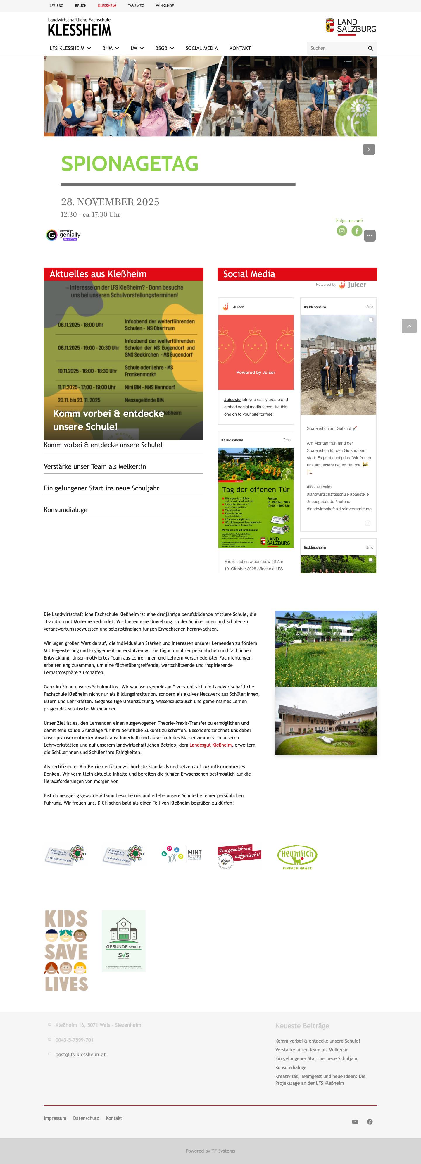 Landwirtschaftliche Fachschule Klessheim – Landwirtschaftliche und Hauswirtschaftliche Ausbildung in Bruck an der Glocknerstrasse - Full Screenshot