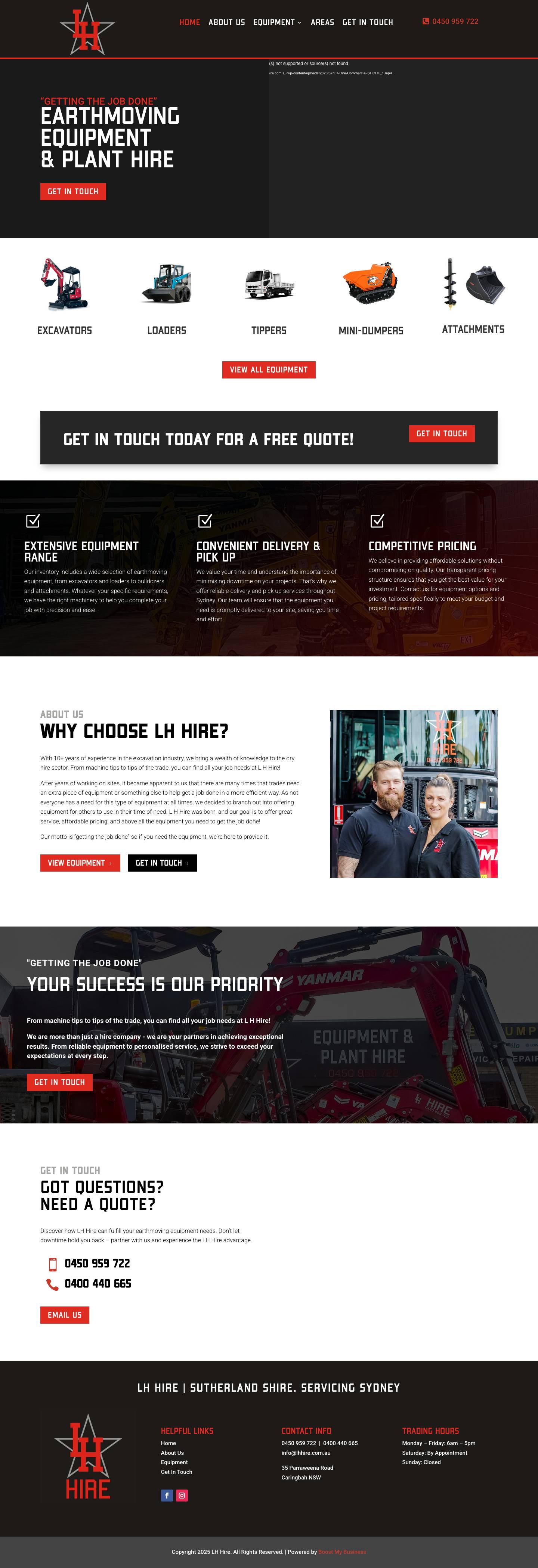 Top-Quality Machinery Hire Services | LH Hire | Call Today - Full Screenshot