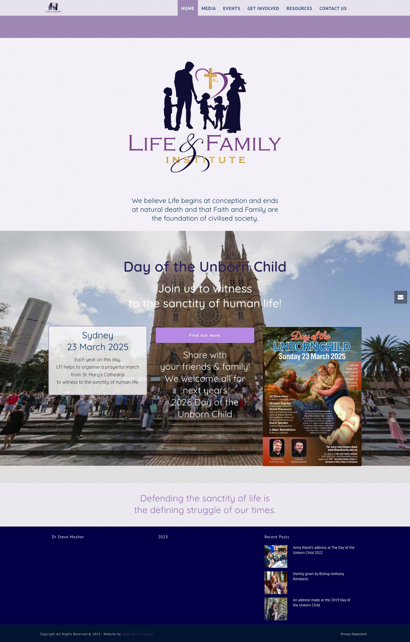 Life and Family Institute | Pro life organisation | Helpers of Gods precious infants - Full Screenshot