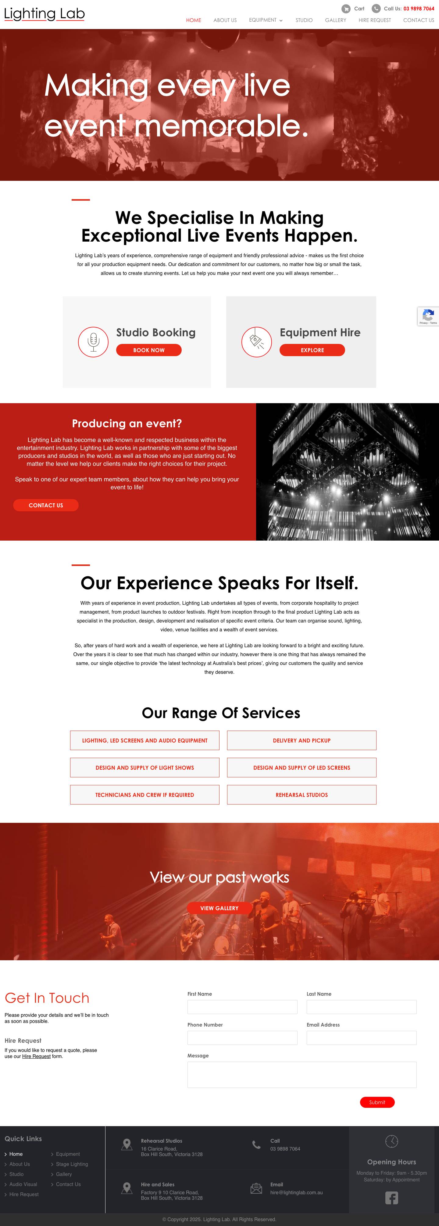 Lighting & Sound Equipment Hire Melbourne | Lighting Lab - Full Screenshot