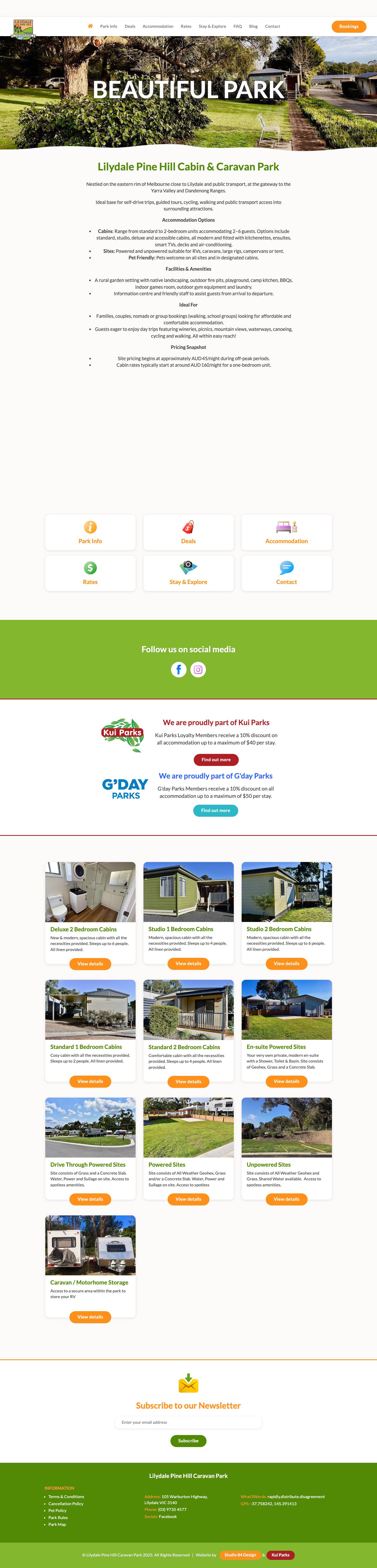 Lilydale Pine Hill Caravan Park - Cabins & Caravan Sites - Full Screenshot