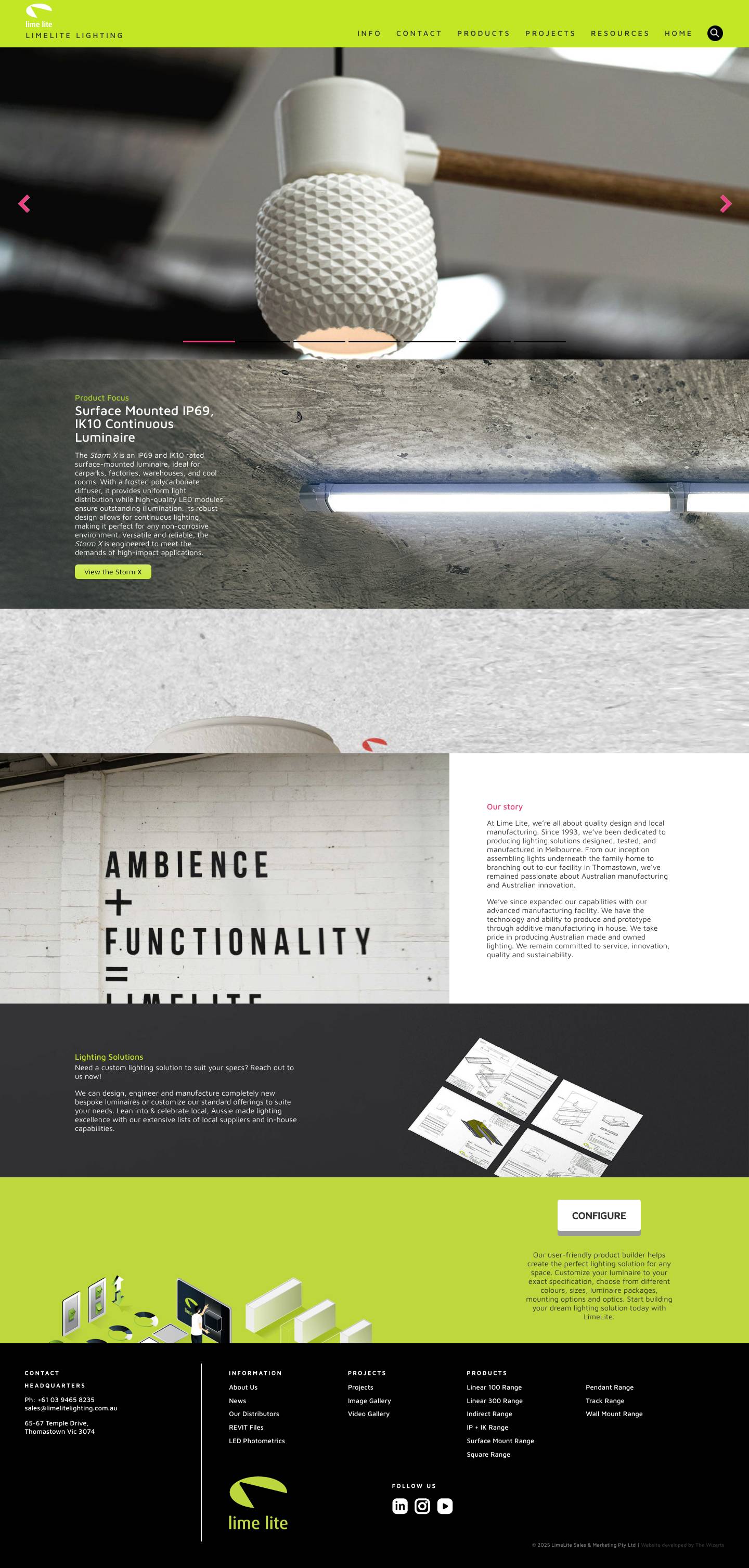 Australian Made and Owned Lighting Design & Manufacturing - LimeLite - Full Screenshot