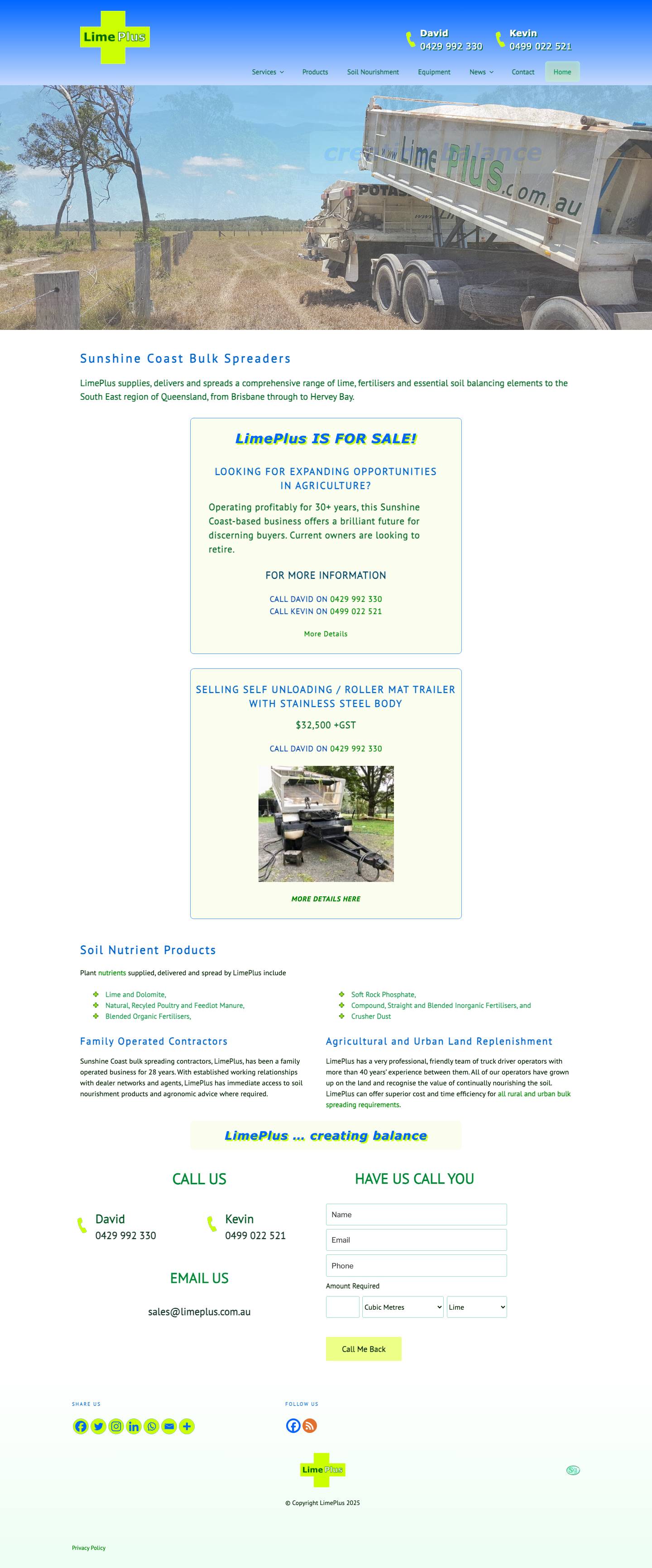 Lime & Fertiliser Spreading : LimePlus, Sunshine Coast - Full Screenshot