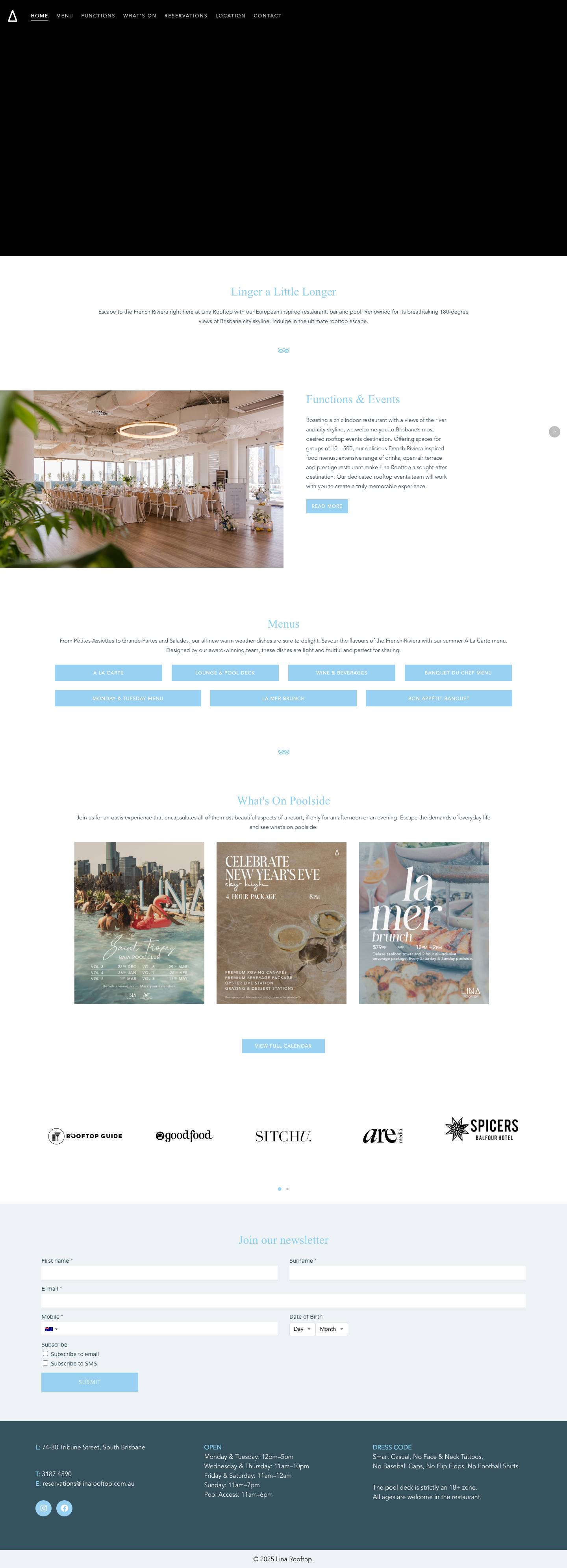 Brisbane Rooftop Restaurant & function venue – Lina Rooftop - Full Screenshot