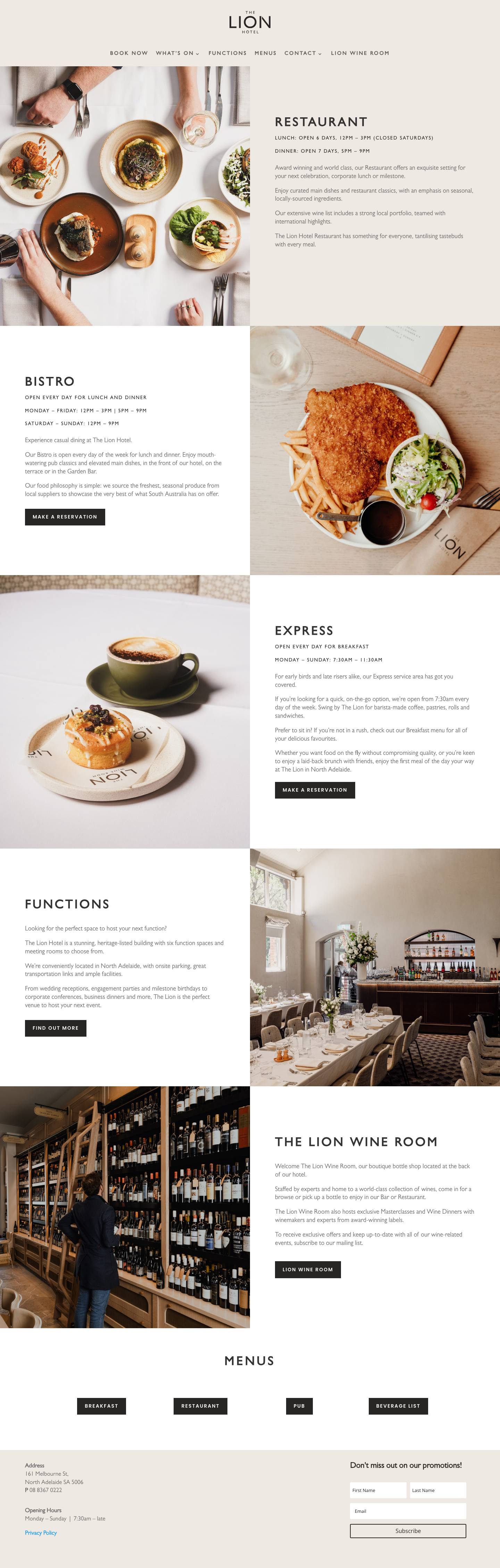 The Lion Hotel | North Adelaide, South Australia - Full Screenshot