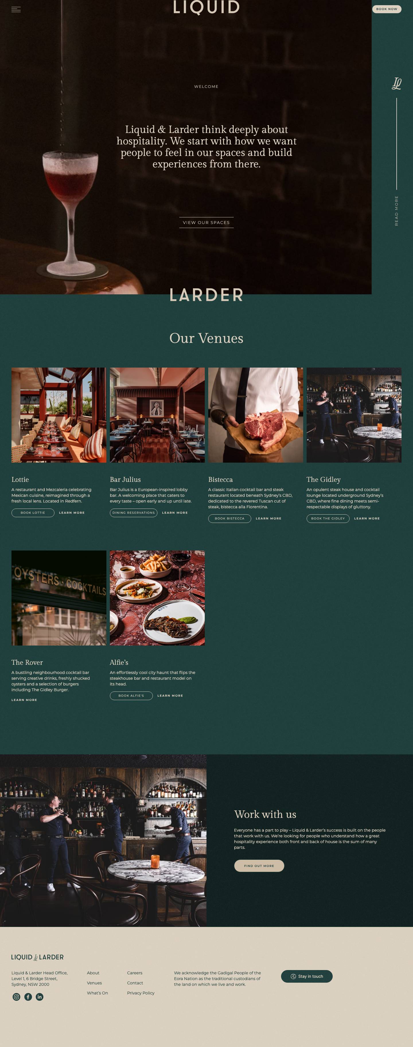 Liquid & Larder - Hospitality Venues and Experiences - Full Screenshot