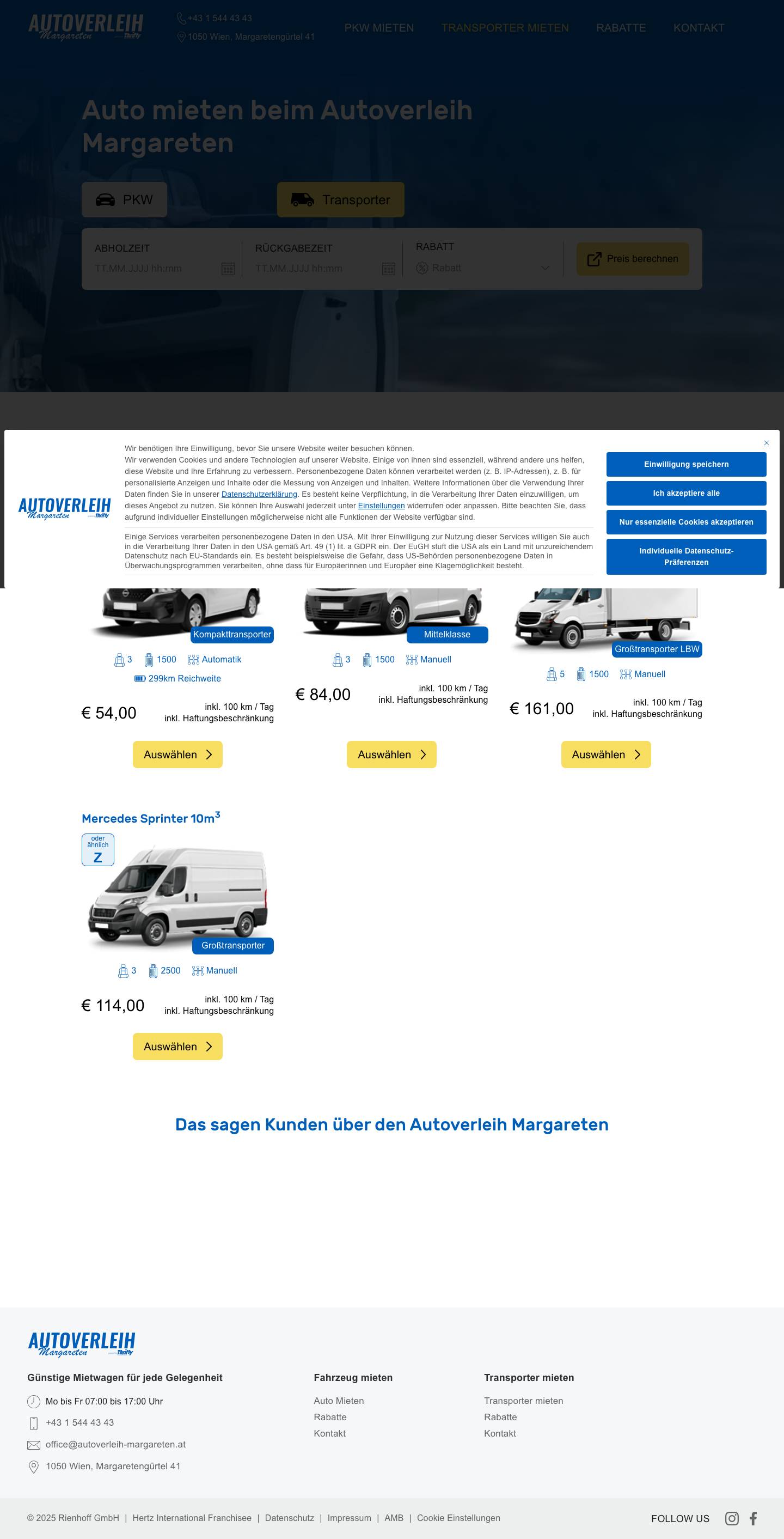 Transporter mieten - Autoverleih Margareten - Full Screenshot
