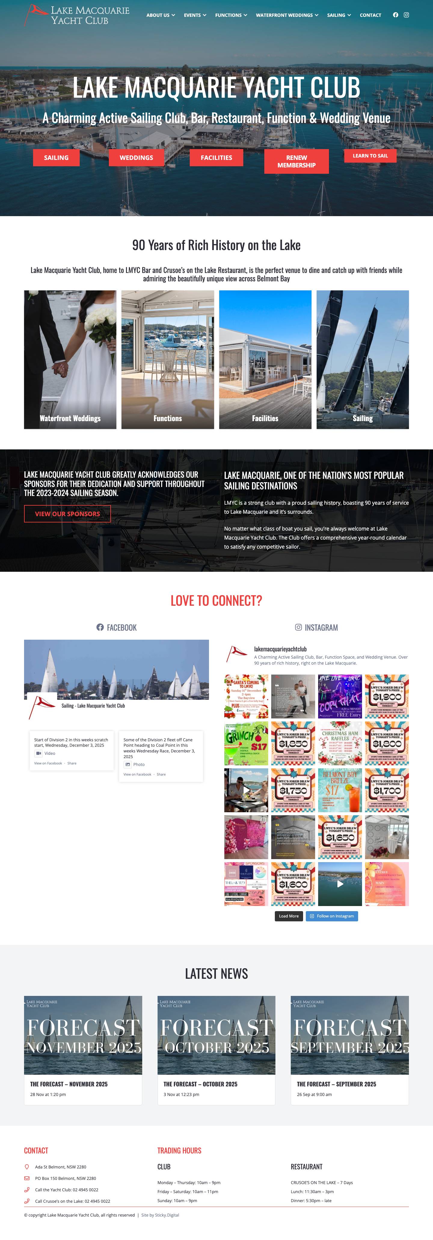 Sailing, Restaurant, Bar, Functions, Weddings | Lake Macquarie Yacht Club - Full Screenshot