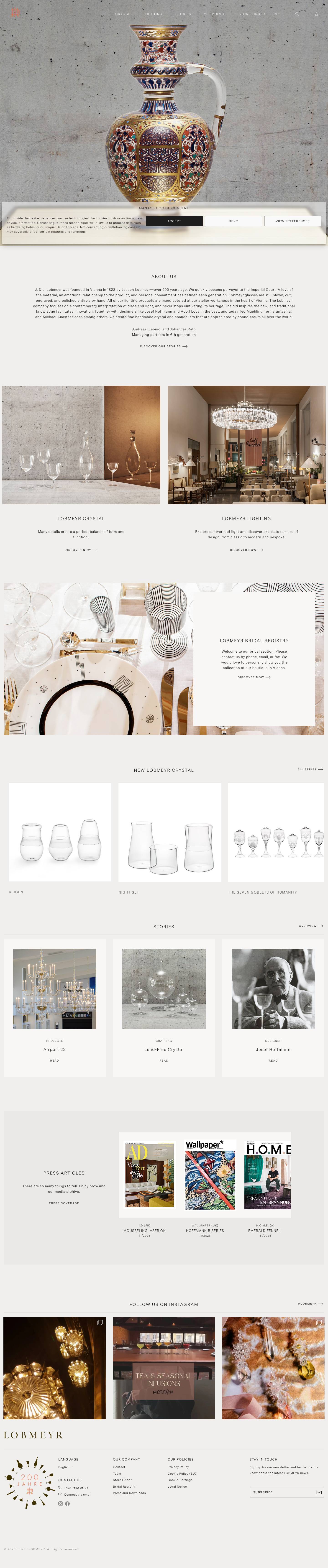 J. & L. Lobmeyr | We have been cultivating Viennese glass culture and the art of lighting design since 1823.J. & L. Lobmeyr | We have been cultivating Viennese glass culture and the art of lighting design since 1823. - Full Screenshot