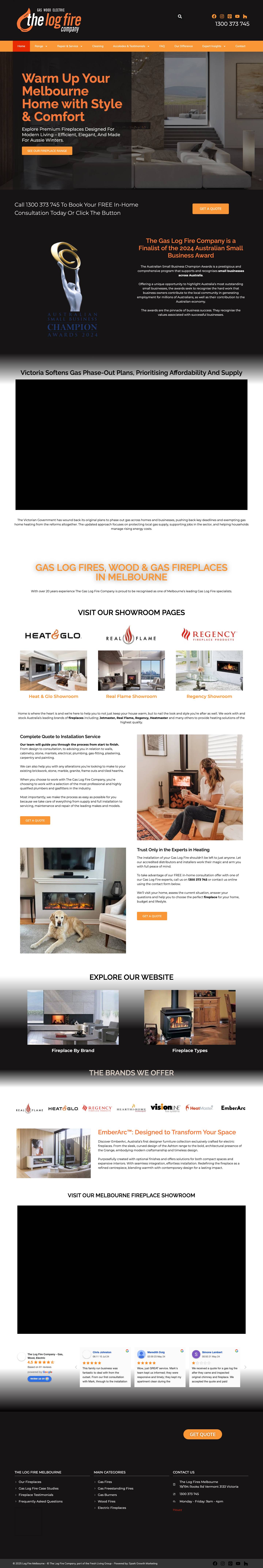Quality Wood & Gas Fireplaces in Melbourne | The Gas Log Fires - Full Screenshot